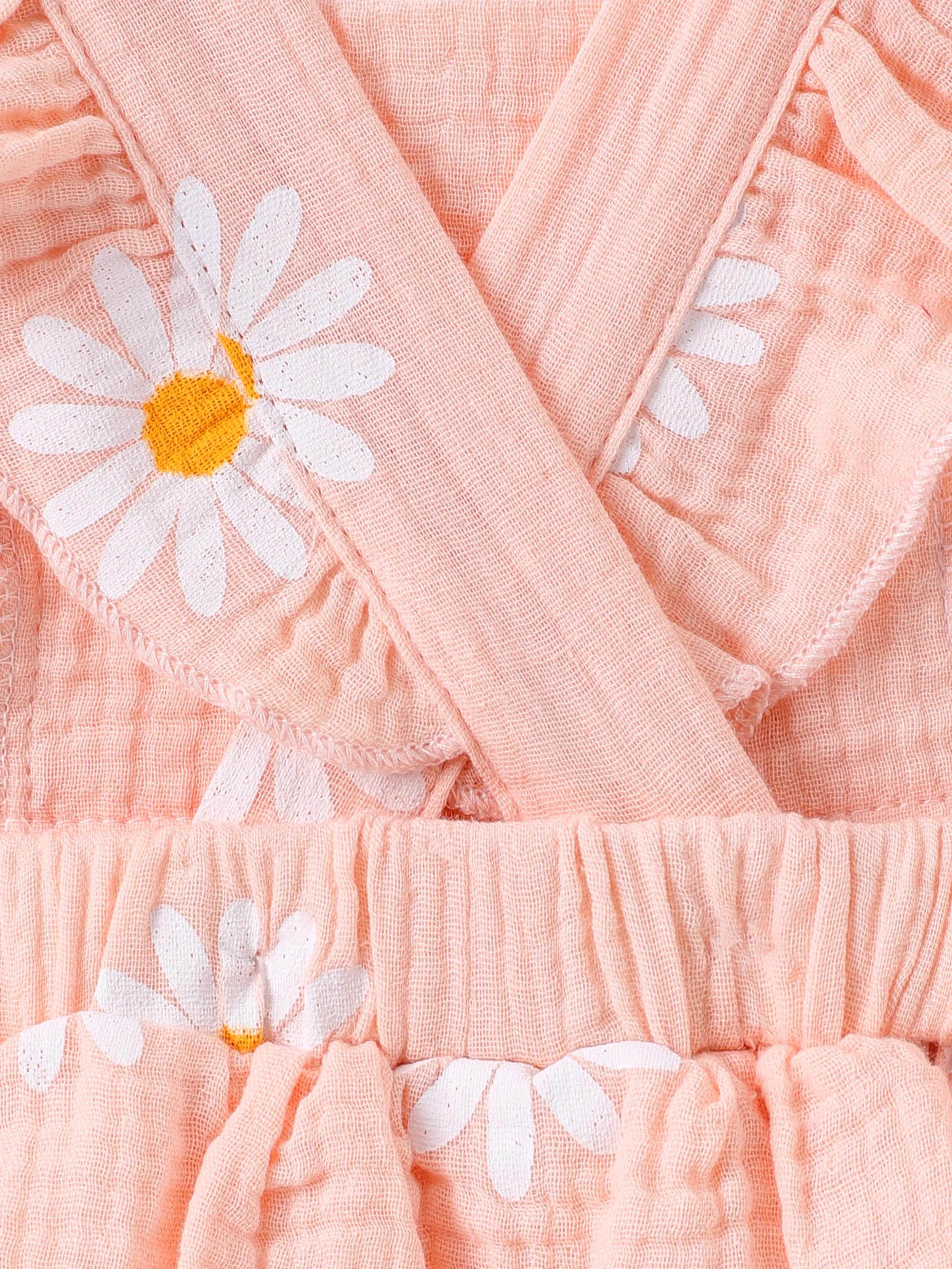 100% Cotton 2pcs Daisy Print Crepe Fabric Baby Romper Set Pink - Image 7
