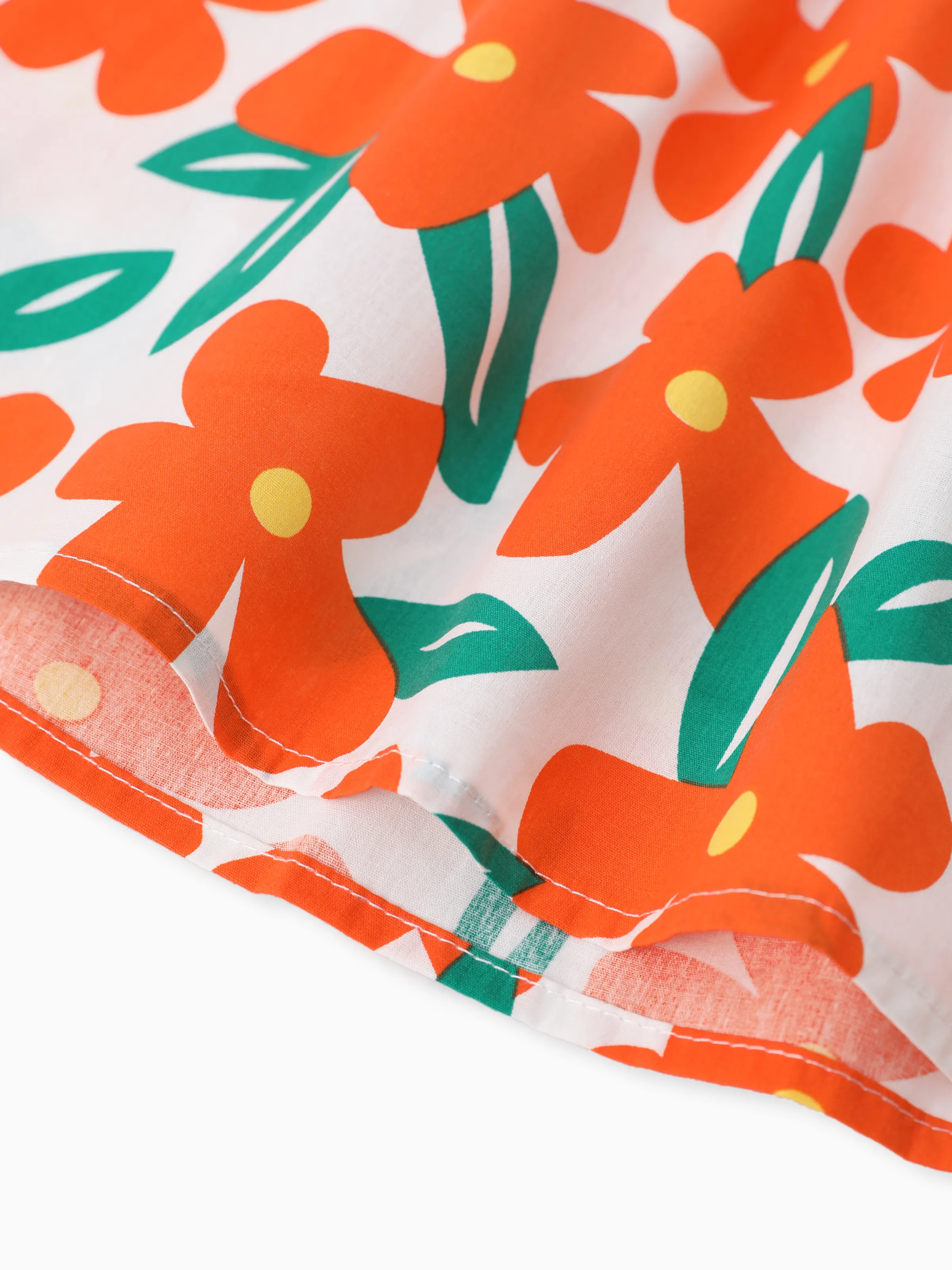 100% Cotton Baby Girl All Over Floral Print Flutter-sleeve Loose-fit Dress Orange - Image 10