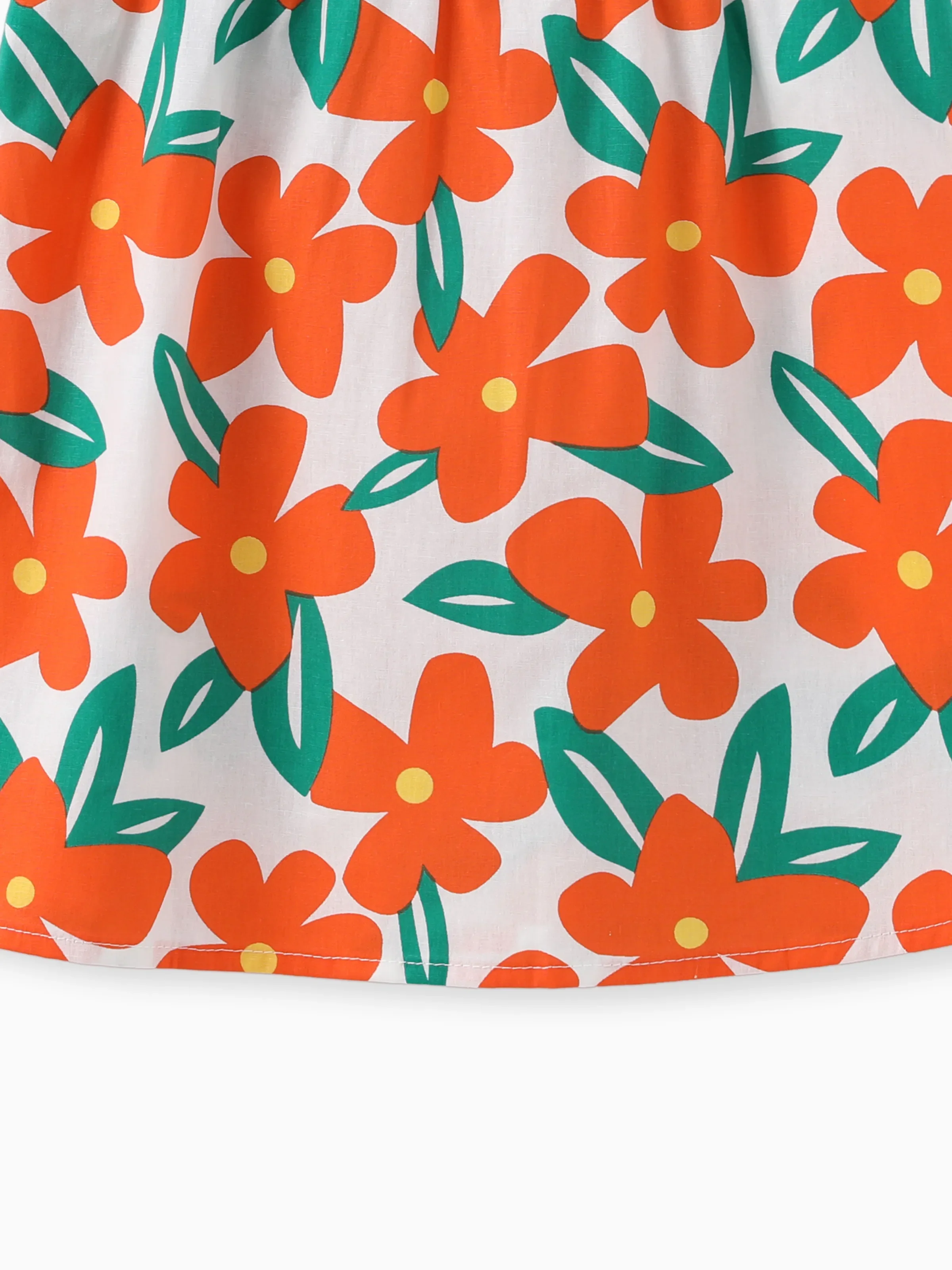 100% Cotton Baby Girl All Over Floral Print Flutter-sleeve Loose-fit Dress Orange - Image 9
