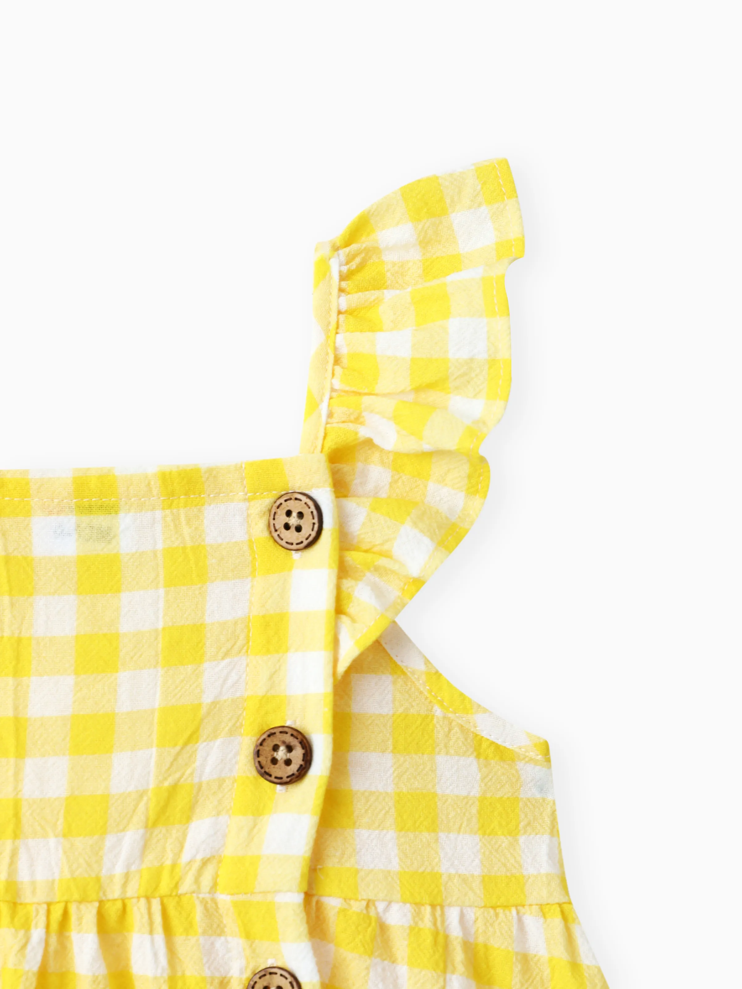 1pc Baby Girl Plaid&Lemon&Fruit Sweet Dress Pale Yellow - Image 4