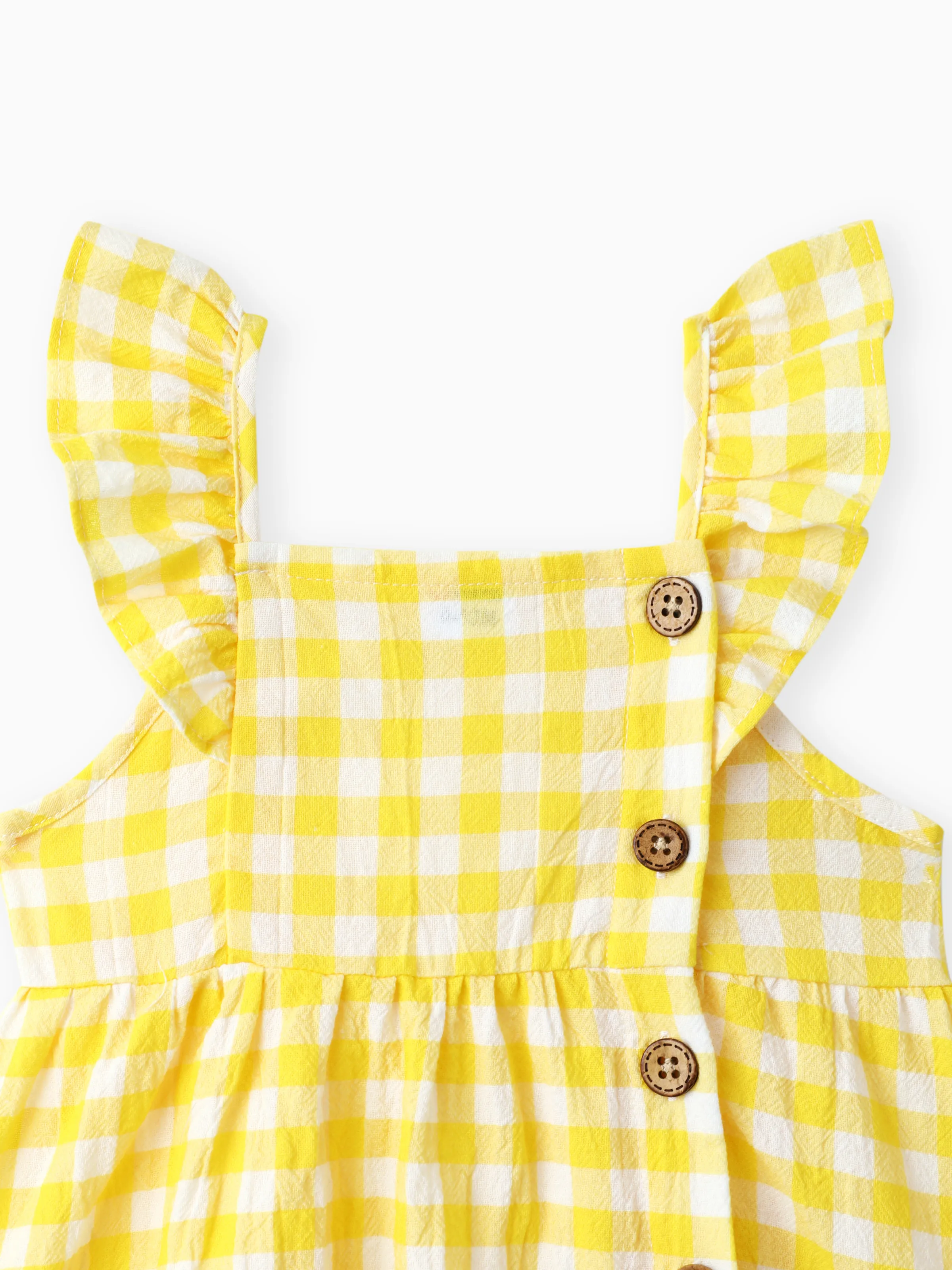 1pc Baby Girl Plaid&Lemon&Fruit Sweet Dress Pale Yellow - Image 5