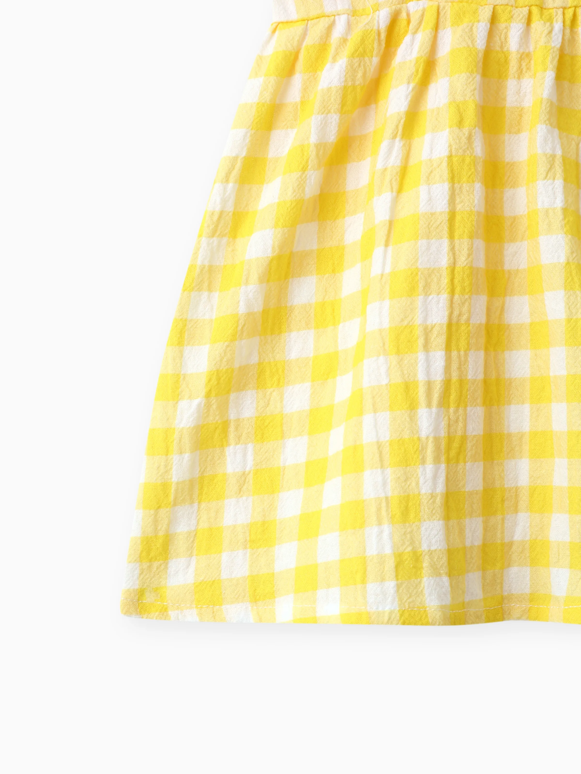1pc Baby Girl Plaid&Lemon&Fruit Sweet Dress Pale Yellow - Image 6