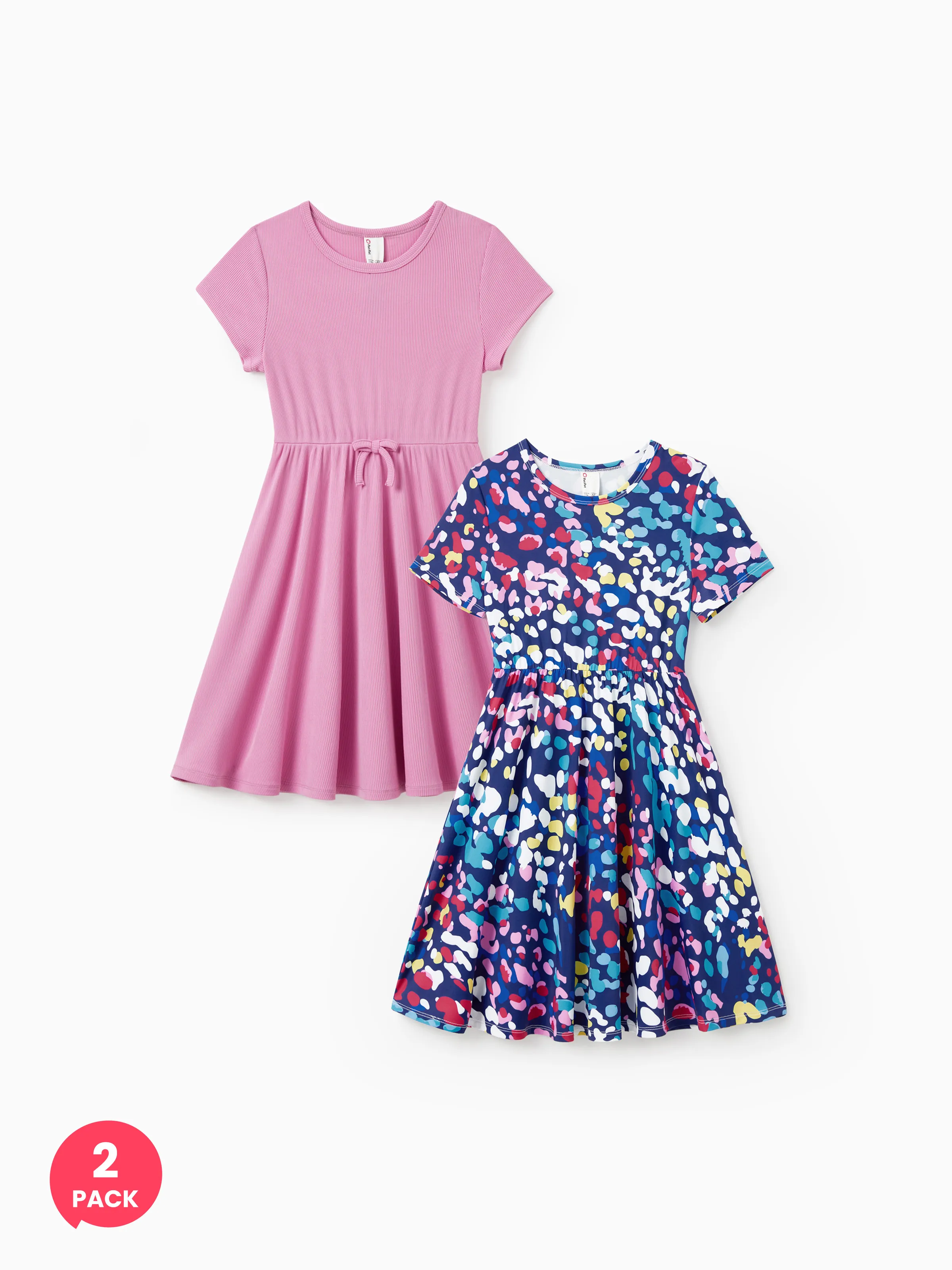 2-Pack Toddler/Kid Girl Printed & Solid Causal Dress Pink - Image 3