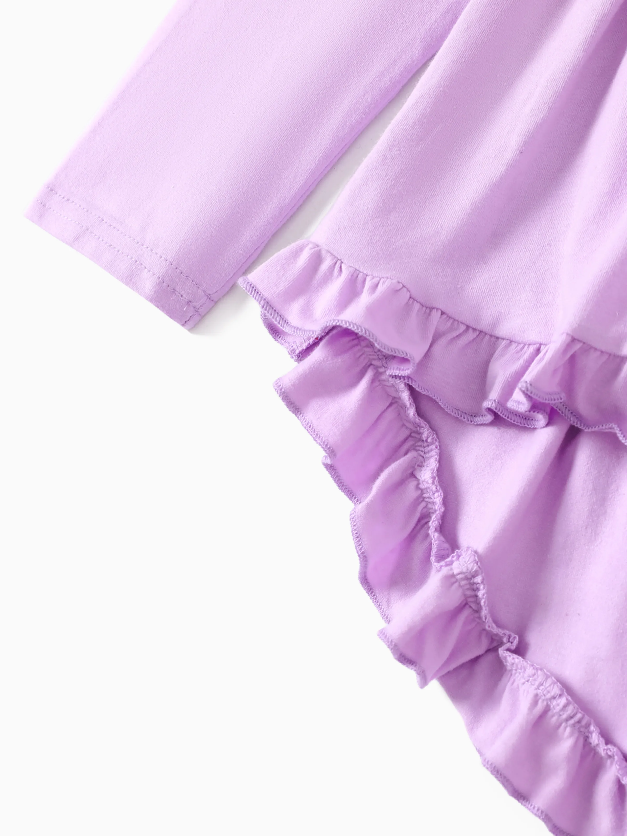 2-piece Kid Girl Bowknot Ruffled Long-sleeves Tee and Flower Allover Print Pants Light Purple - Image 4