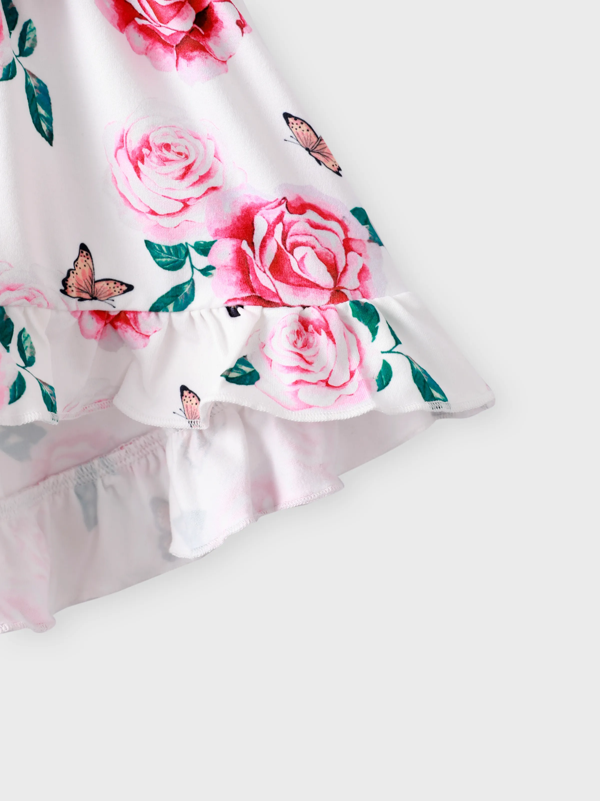 2-piece Toddler Girl Floral Print Bowknot Design Ruffled High Low Sleeveless Tee and Polka dots Pants Set Pink - Image 7