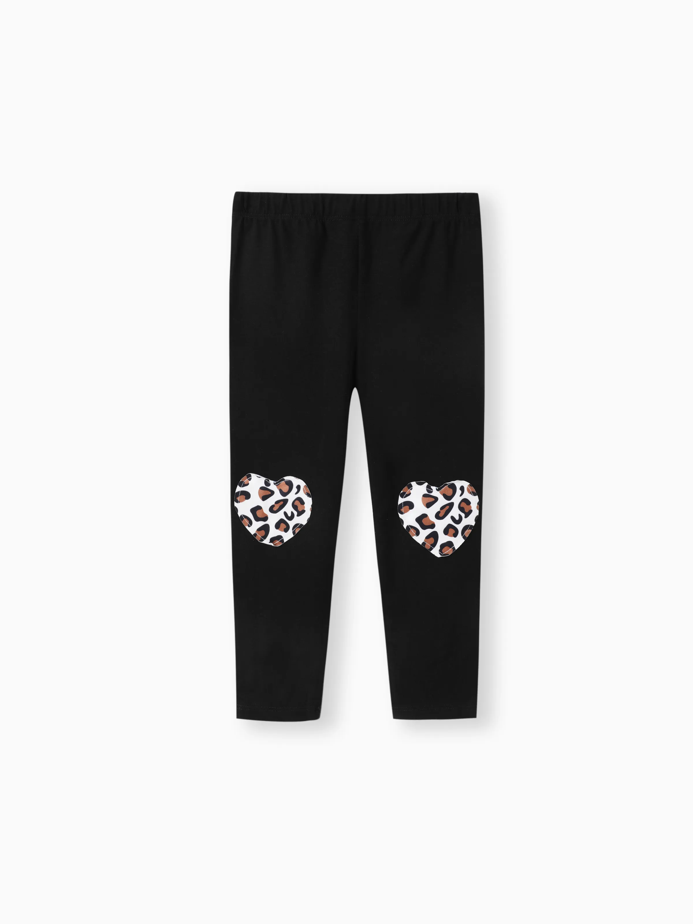 2-piece Toddler Girl Leopard Print Flutter Long-sleeve Top and Heart Pattern Pants Set Black - Image 3