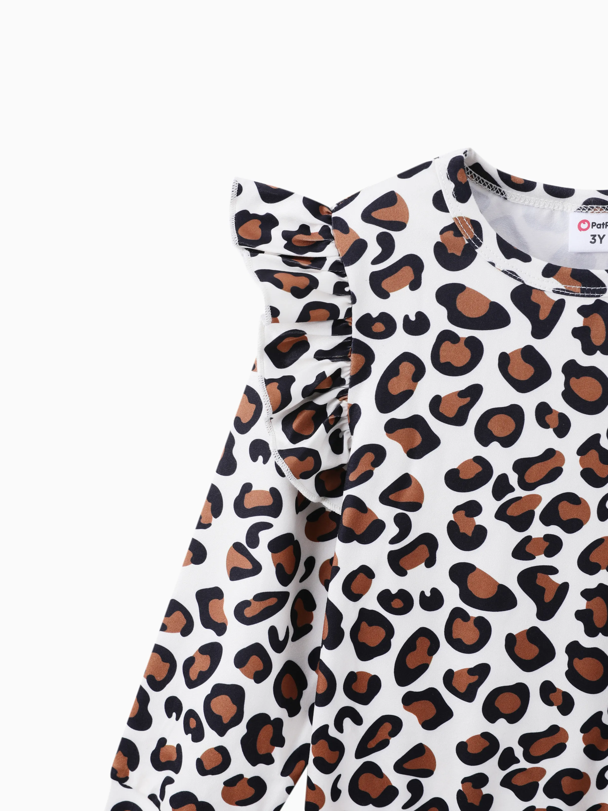 2-piece Toddler Girl Leopard Print Flutter Long-sleeve Top and Heart Pattern Pants Set Black - Image 4