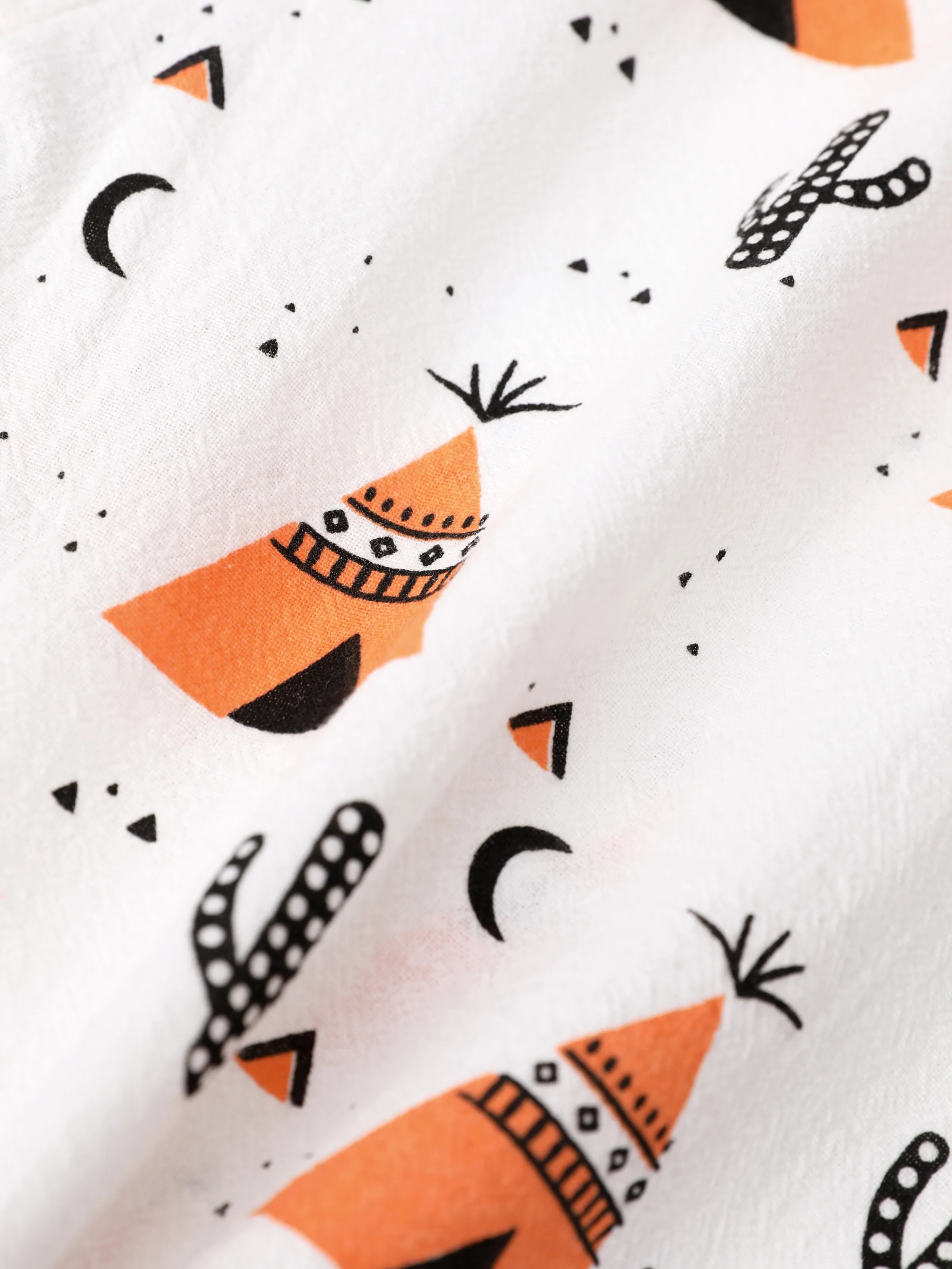 2pcs Baby Boy 95% Cotton Short-sleeve All Over Cactus Print Button Up Shirt and Solid Shorts Set Orange - Image 2