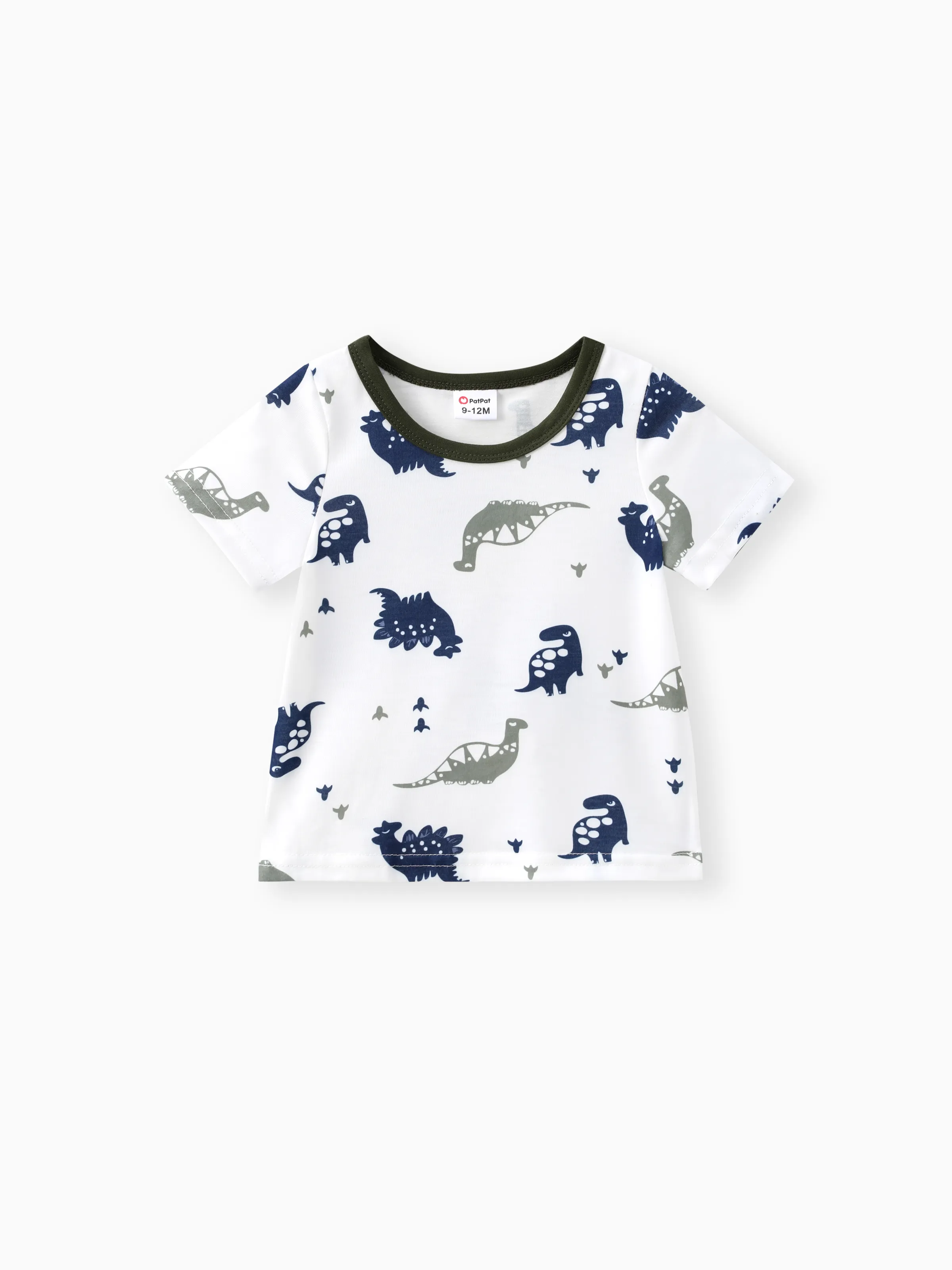 2pcs Baby Boy All Over Dinosaur Print Short-sleeve Tee and Solid Shorts Set Army green - Image 2