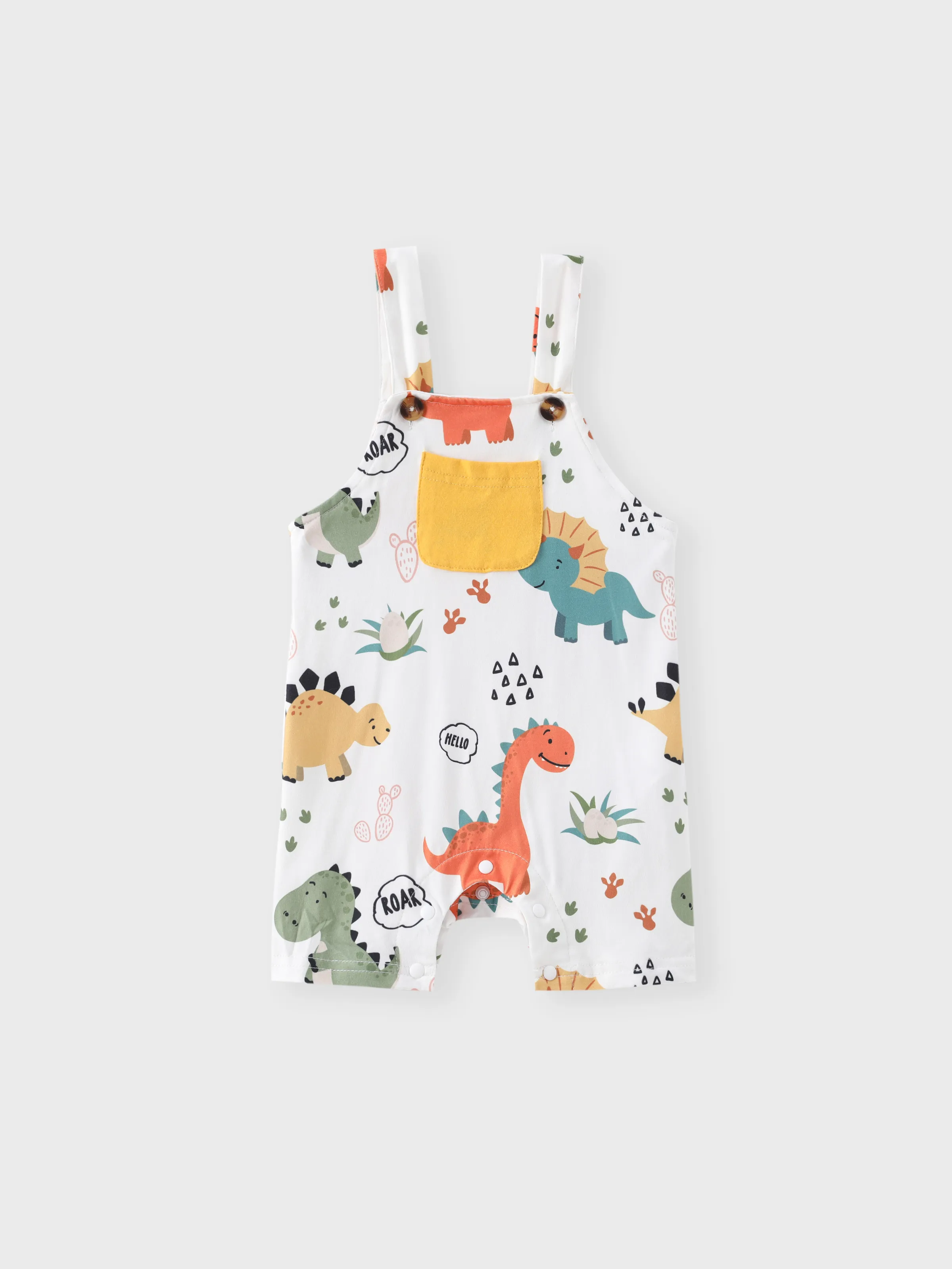 2pcs Baby Boy Short-sleeve Solid Tee and Allover Dinosaur Print Overall Romper Set Yellow - Image 6