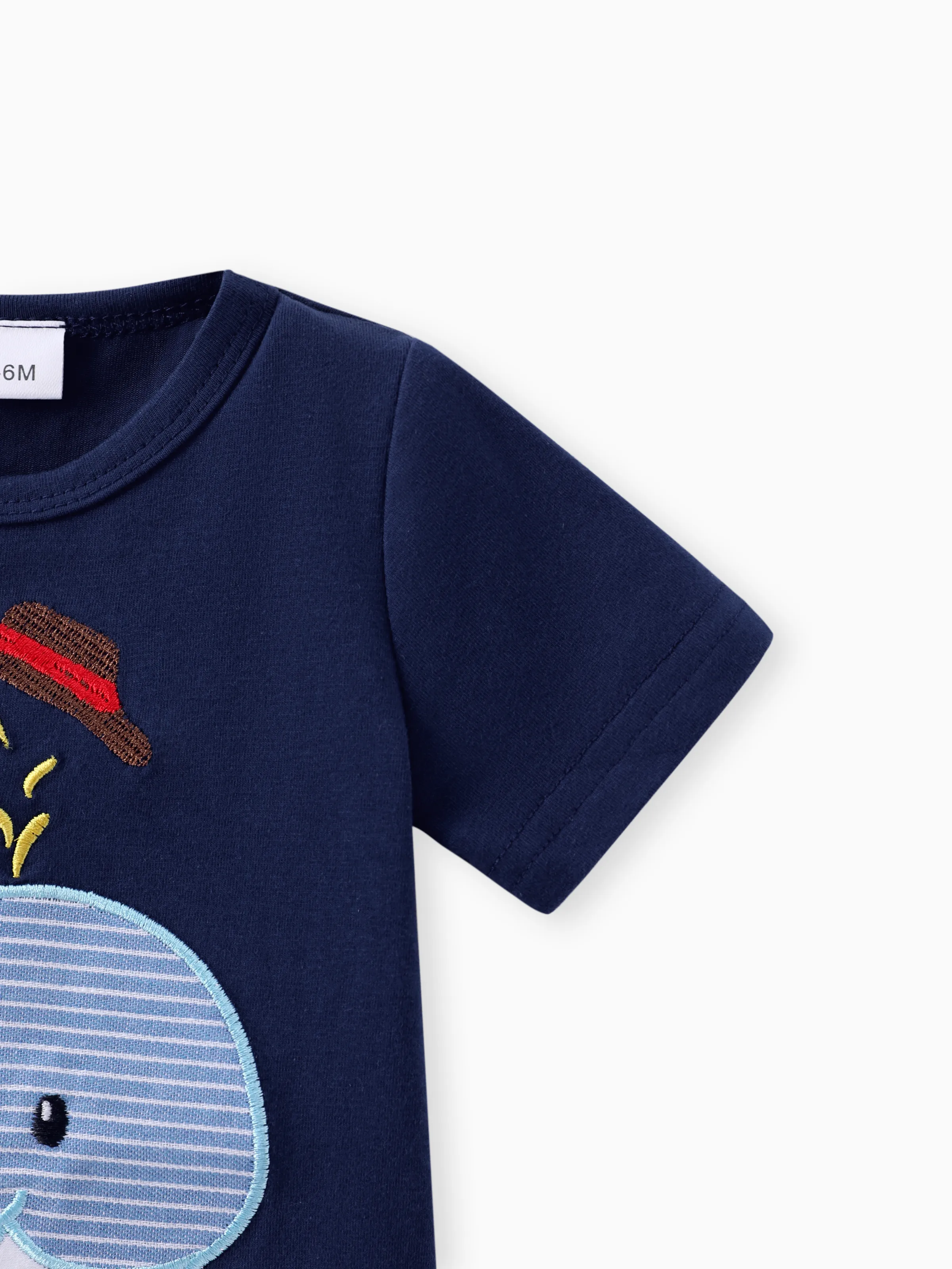 2pcs Baby Boy Whale Pattern Embroidery Short Sleeve Set Dark Blue - Image 5