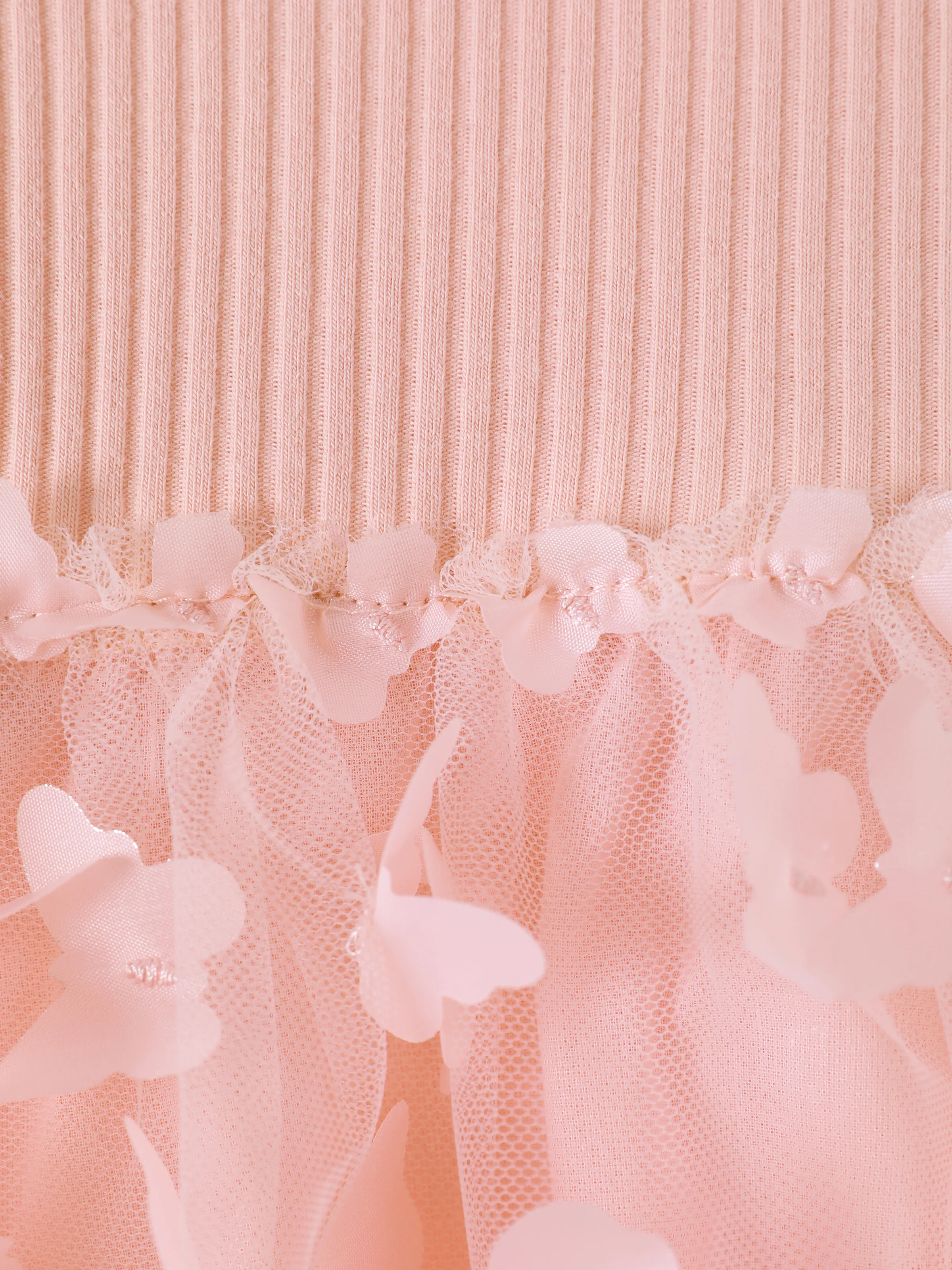 2pcs Baby Girl 95% Cotton Ribbed Long-sleeve Splicing 3D Butterfly Appliques Mesh Fairy Dress with Headband Set Pink - Image 10