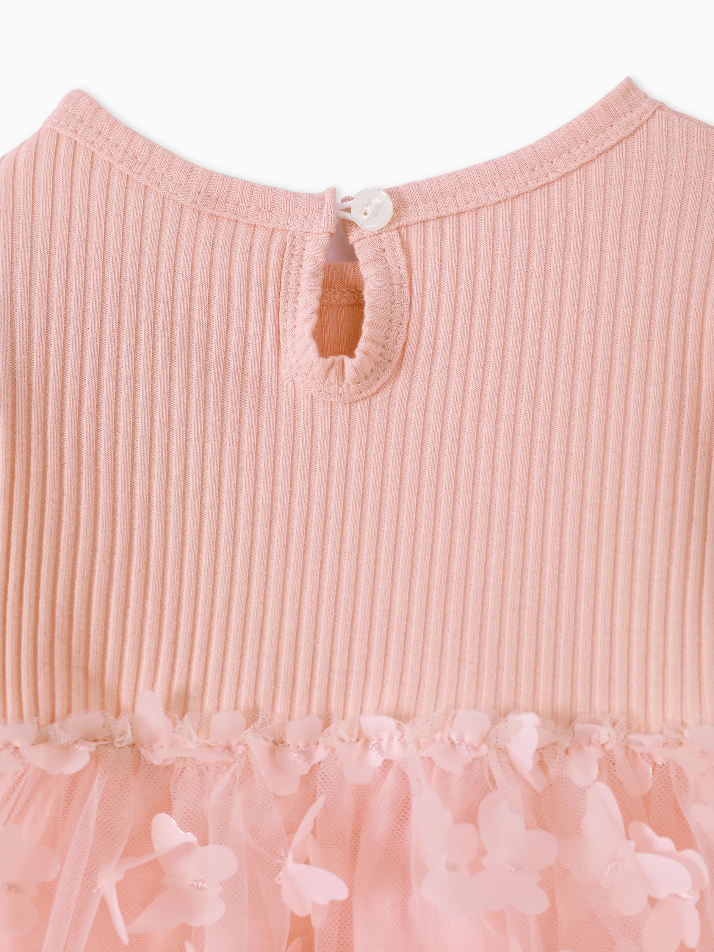 2pcs Baby Girl 95% Cotton Ribbed Long-sleeve Splicing 3D Butterfly Appliques Mesh Fairy Dress with Headband Set Pink - Image 5