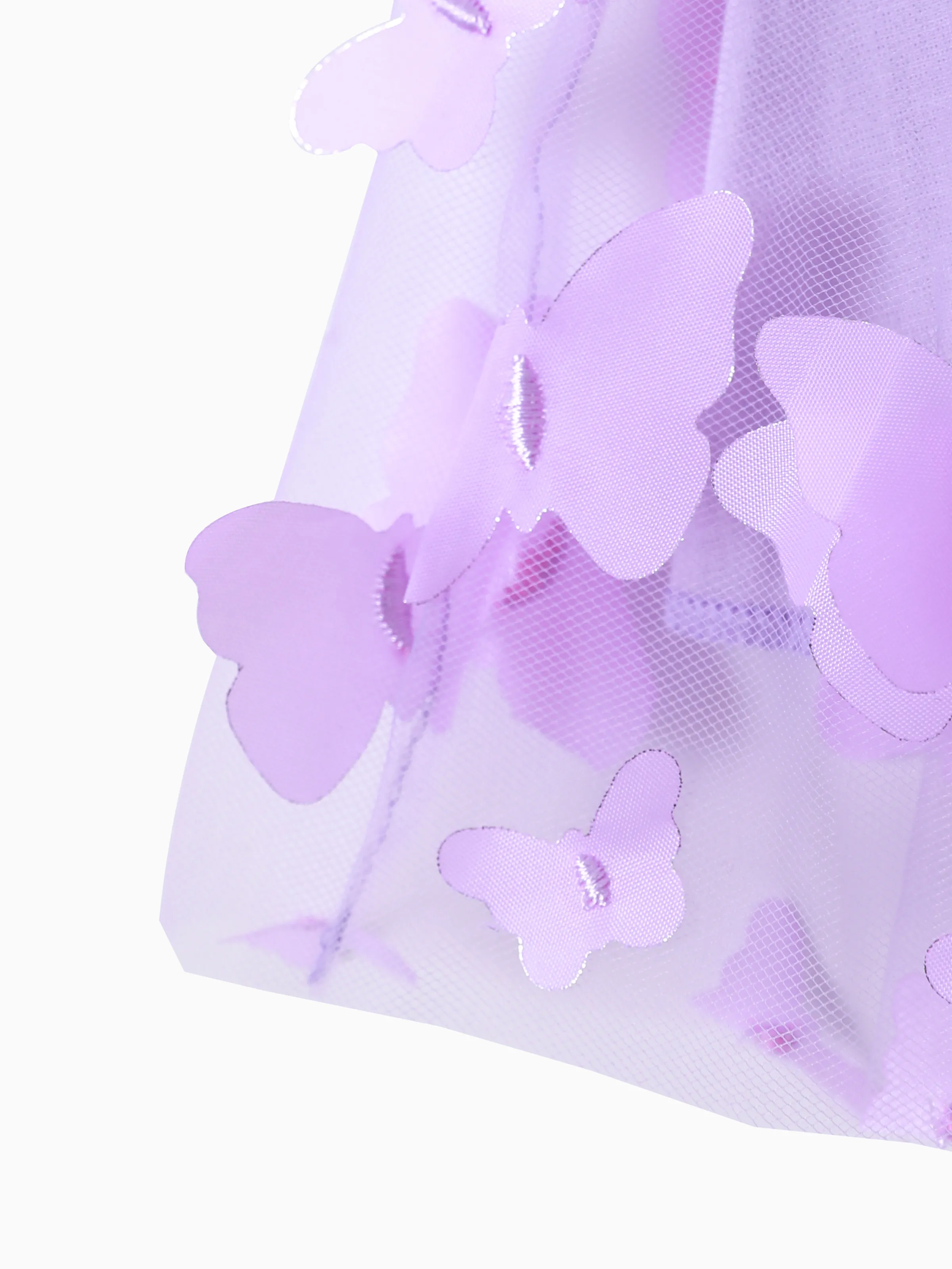 2pcs Baby Girl 95% Cotton Ribbed Long-sleeve Splicing 3D Butterfly Appliques Mesh Fairy Dress with Headband Set Purple - Image 9