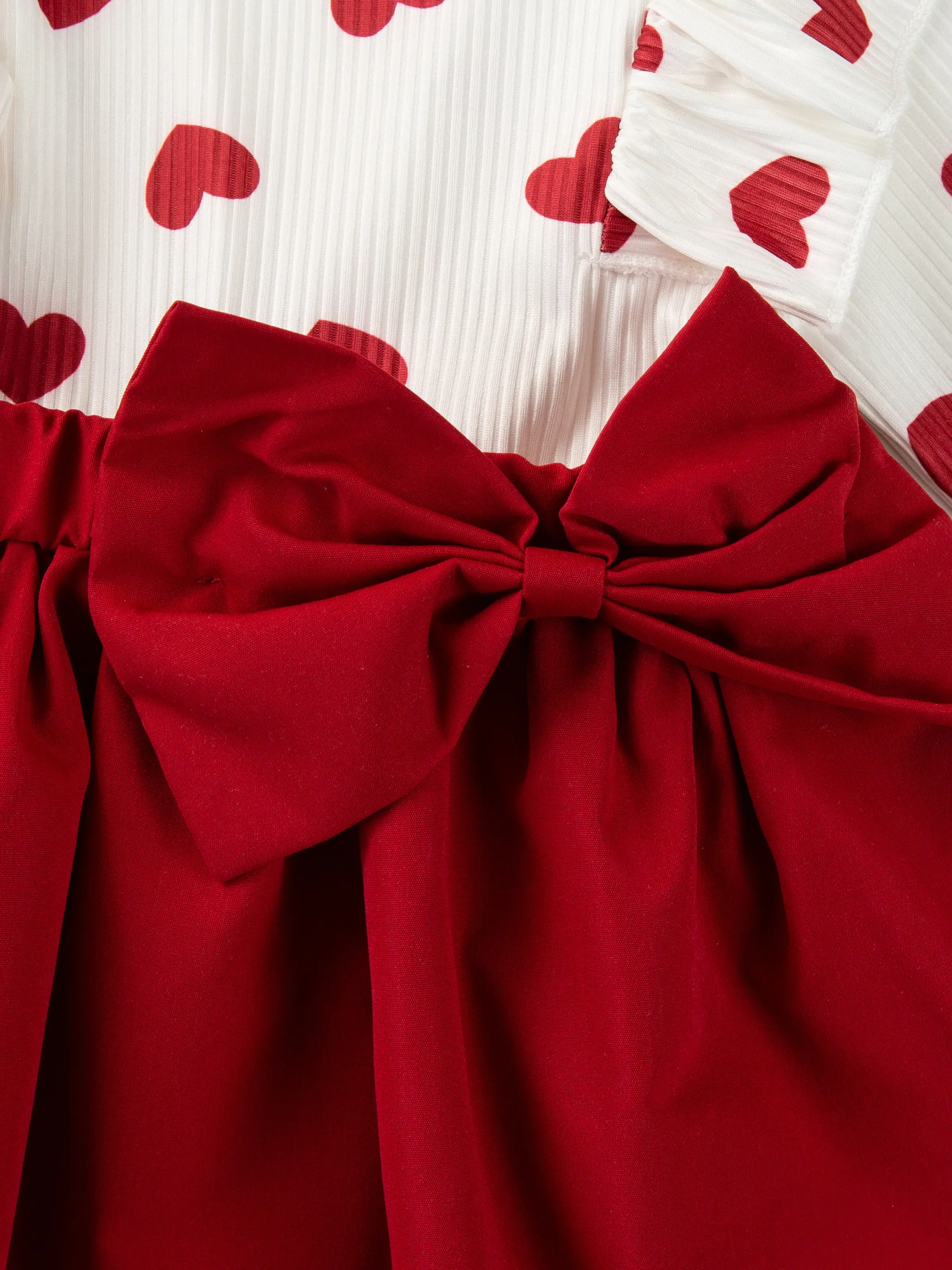 2pcs Baby Girl Heart-shaped and Bow Dress Set Red - Image 2