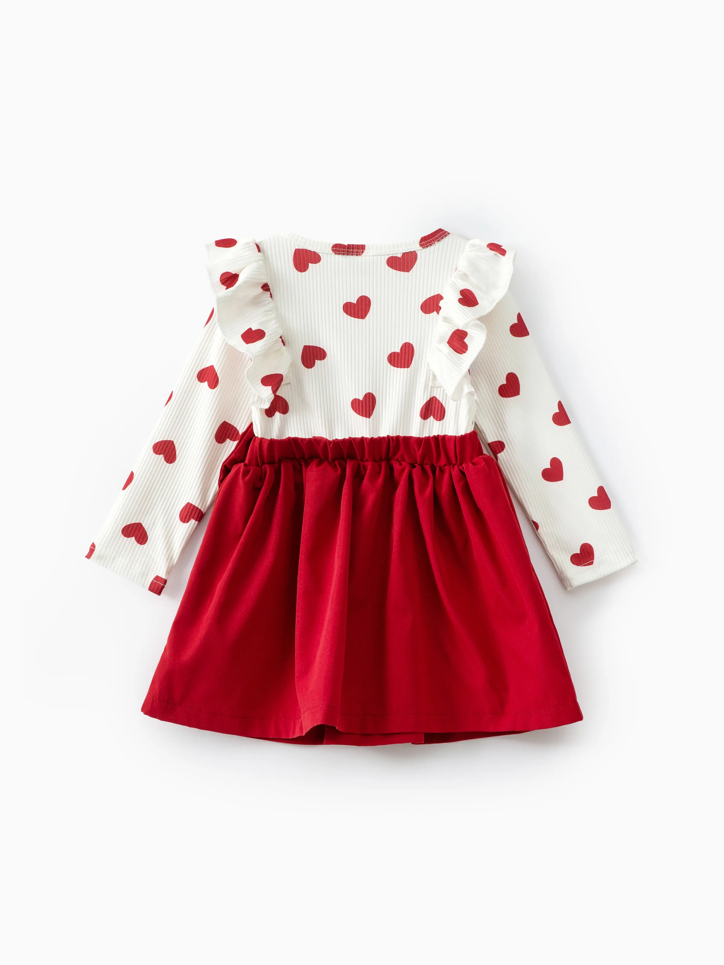 2pcs Baby Girl Heart-shaped and Bow Dress Set Red - Image 3