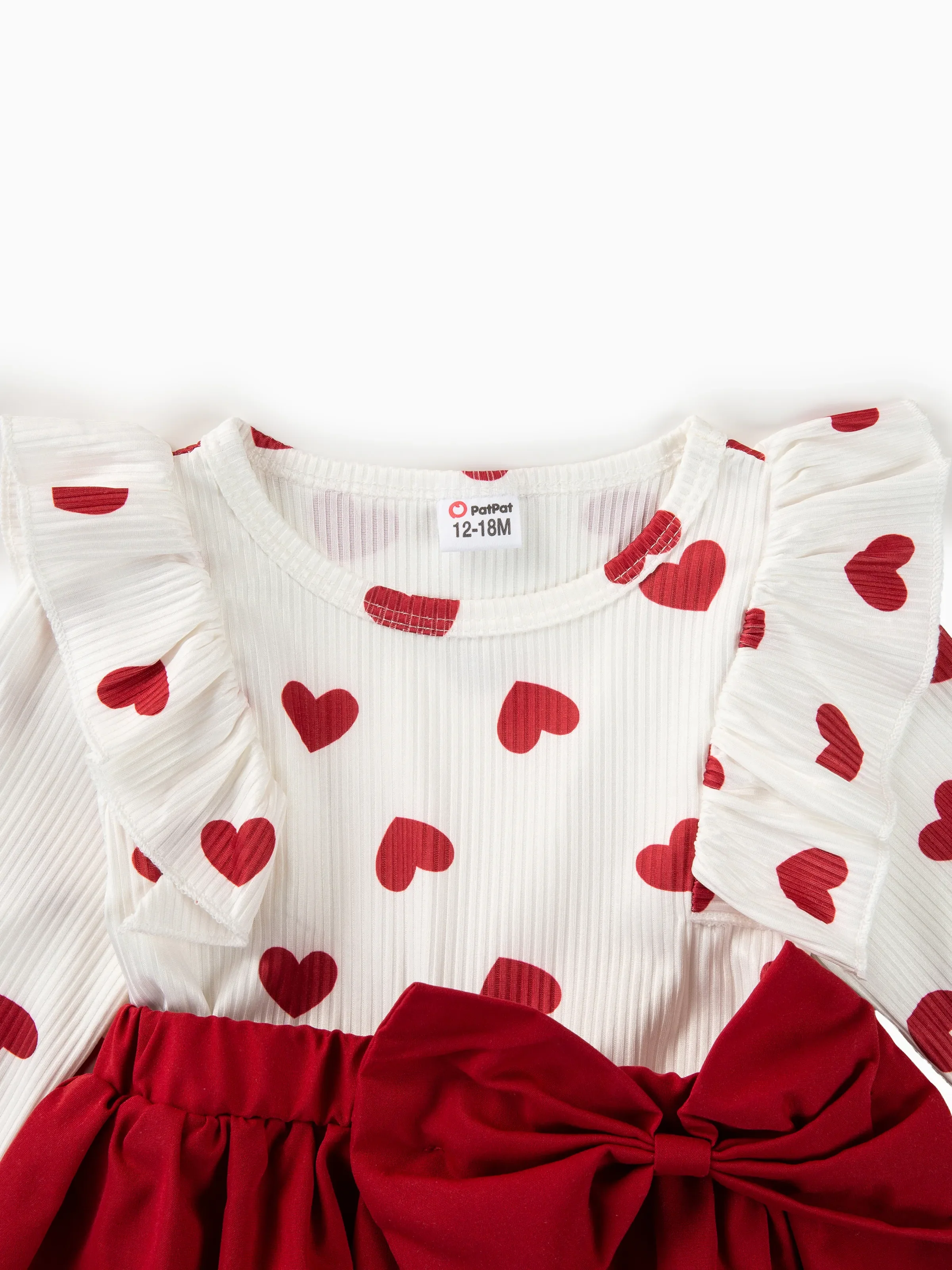 2pcs Baby Girl Heart-shaped and Bow Dress Set Red - Image 4