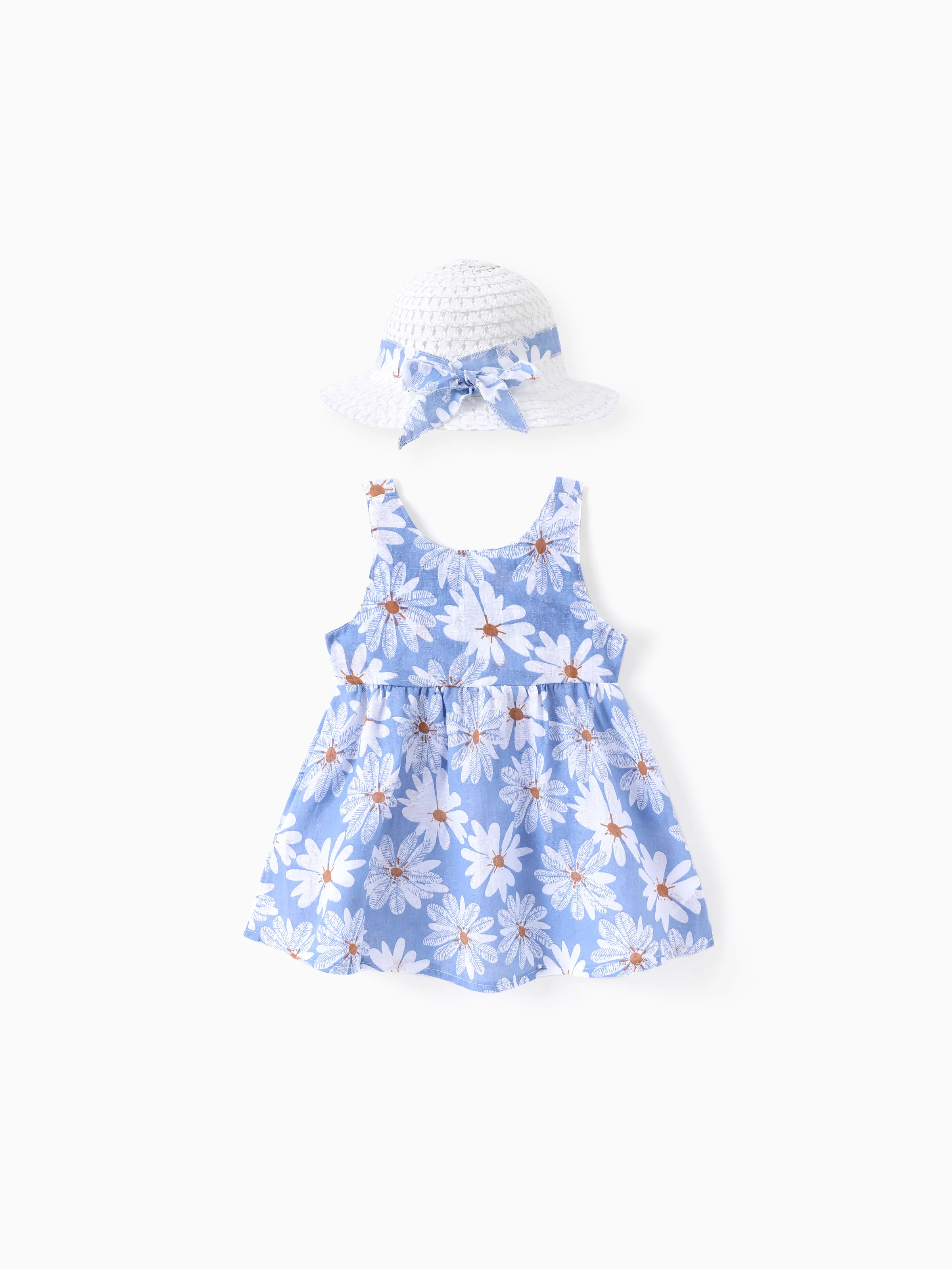 2pcs Baby Girl Little Daisy Bowknot Dress Set Blue - Image 3