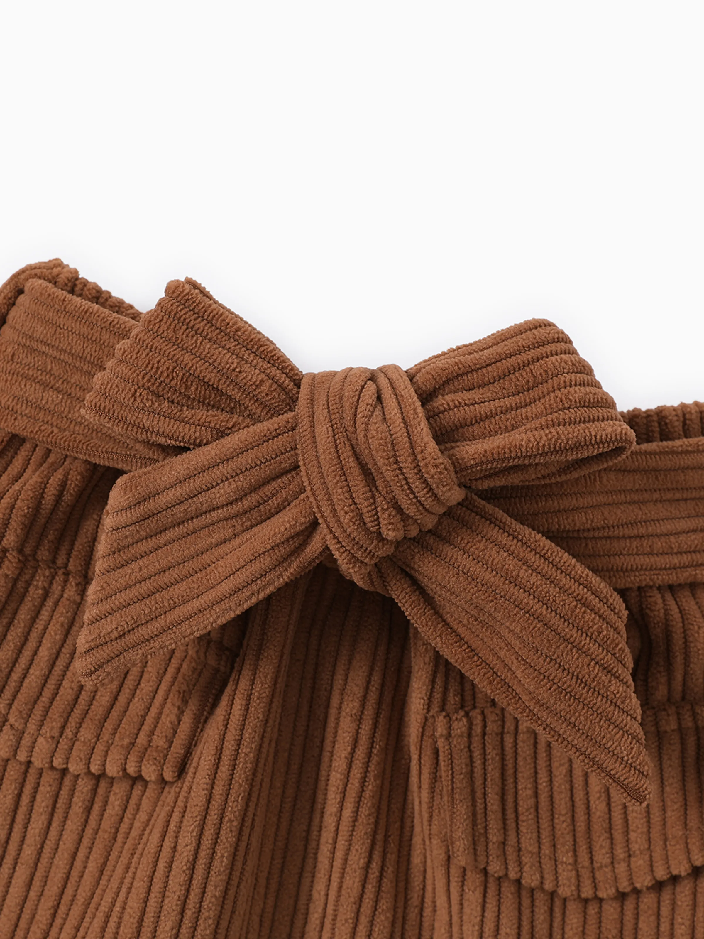 2PCS Baby Girl Solid Color Long Sleeve Lace Top/Belt Dress Set Brown - Image 4