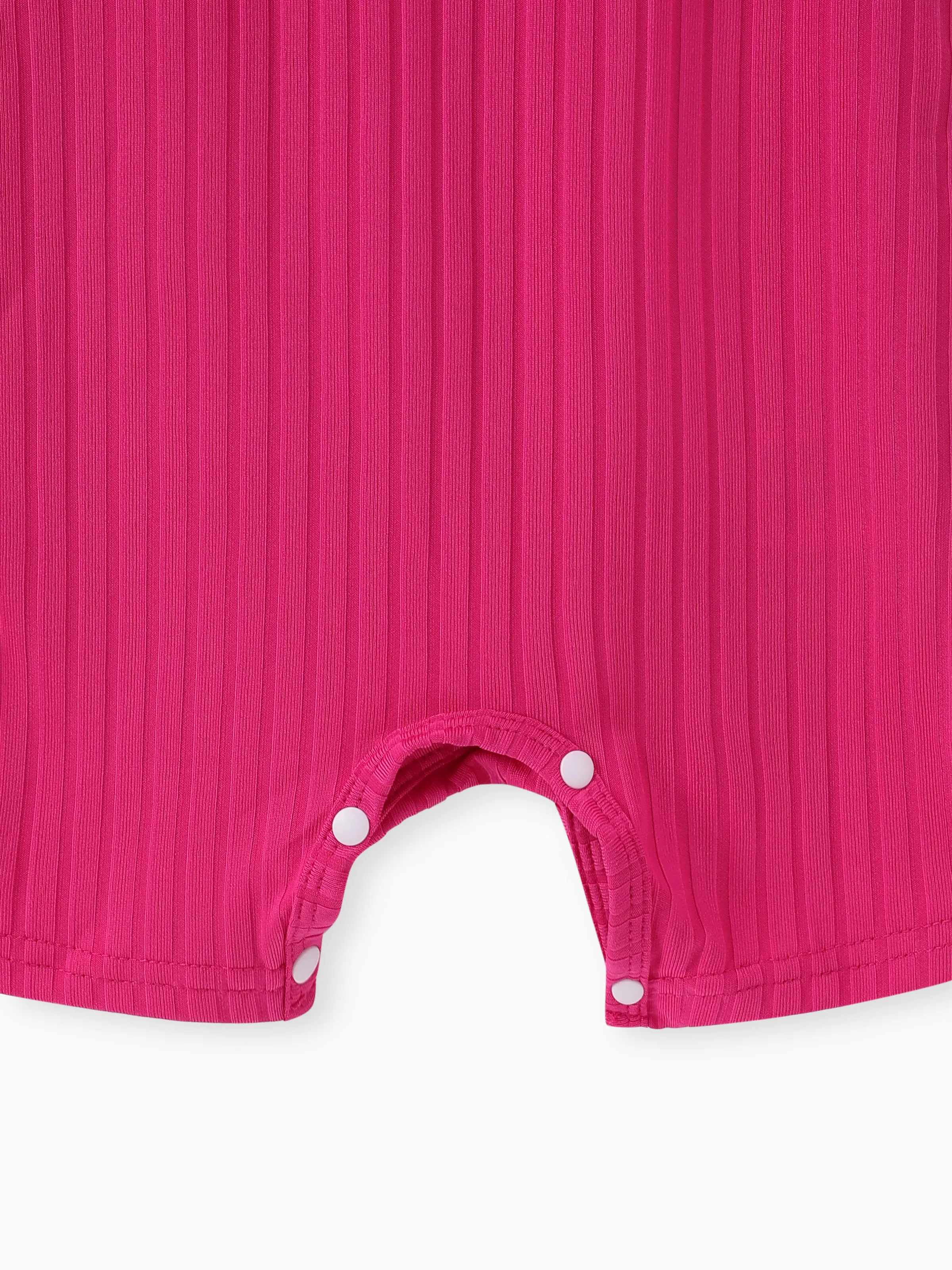 2pcs Baby Girl Solid Rib-knit Romper and Button Up Front Vest Denim Jacket Set Hot Pink - Image 4