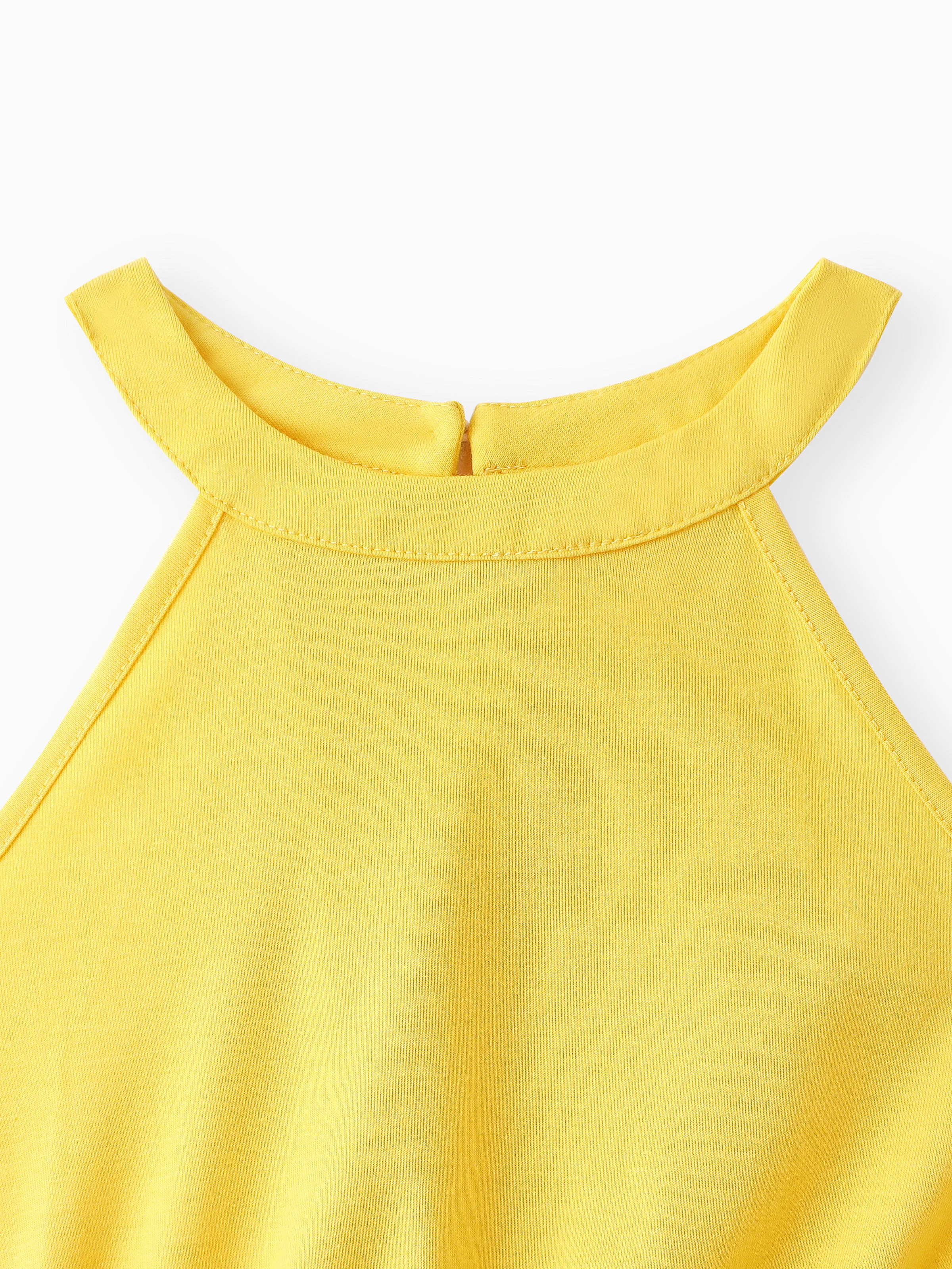 2pcs Kid Girl Yellow Halter Camisole and Bowknot Design Exotic Shorts Set Ginger-2 - Image 3