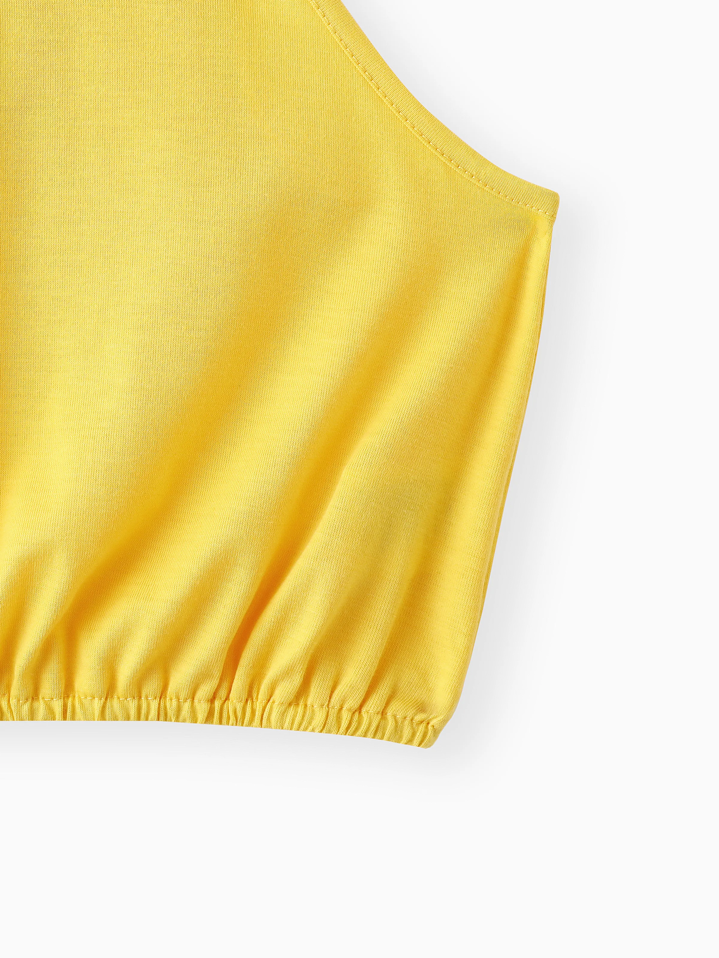 2pcs Kid Girl Yellow Halter Camisole and Bowknot Design Exotic Shorts Set Ginger-2 - Image 5