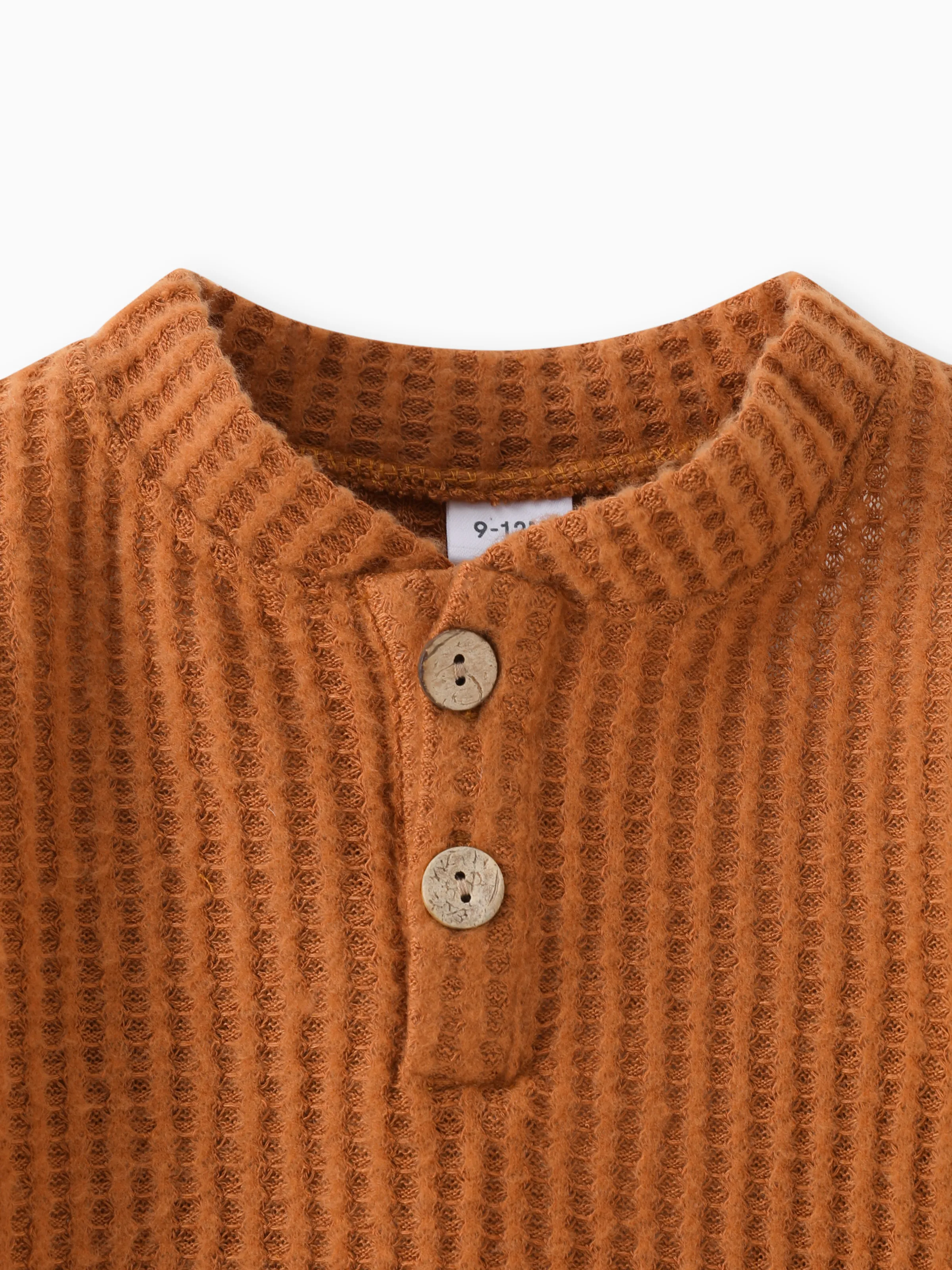 2pcs Solid Waffle Long-sleeve Baby Set Brown - Image 3