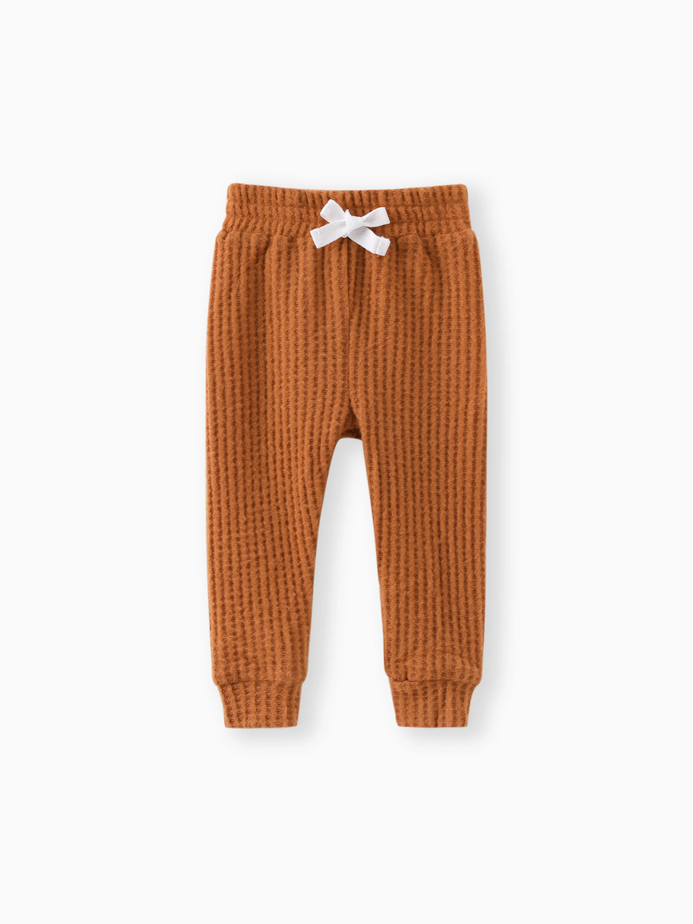 2pcs Solid Waffle Long-sleeve Baby Set Brown - Image 6