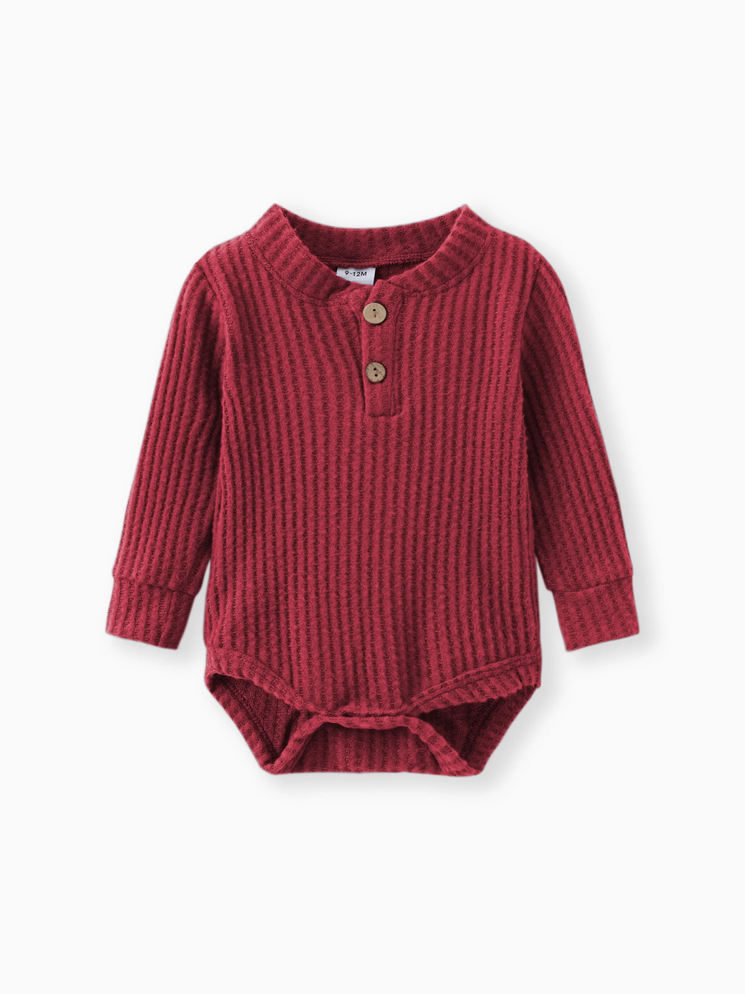 2pcs Solid Waffle Long-sleeve Baby Set Burgundy - Image 2