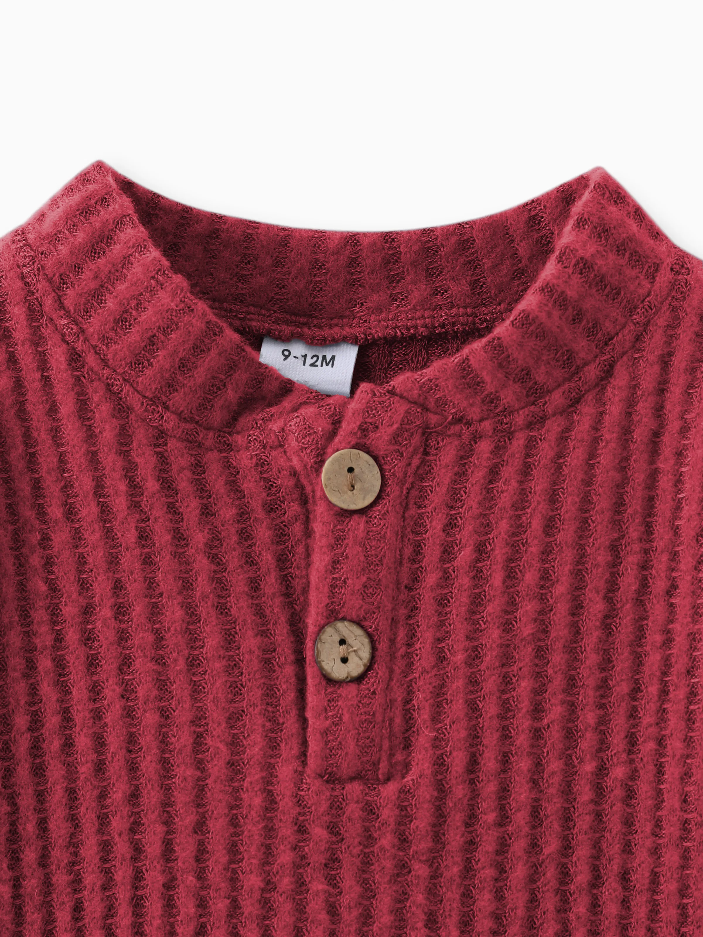 2pcs Solid Waffle Long-sleeve Baby Set Burgundy - Image 3