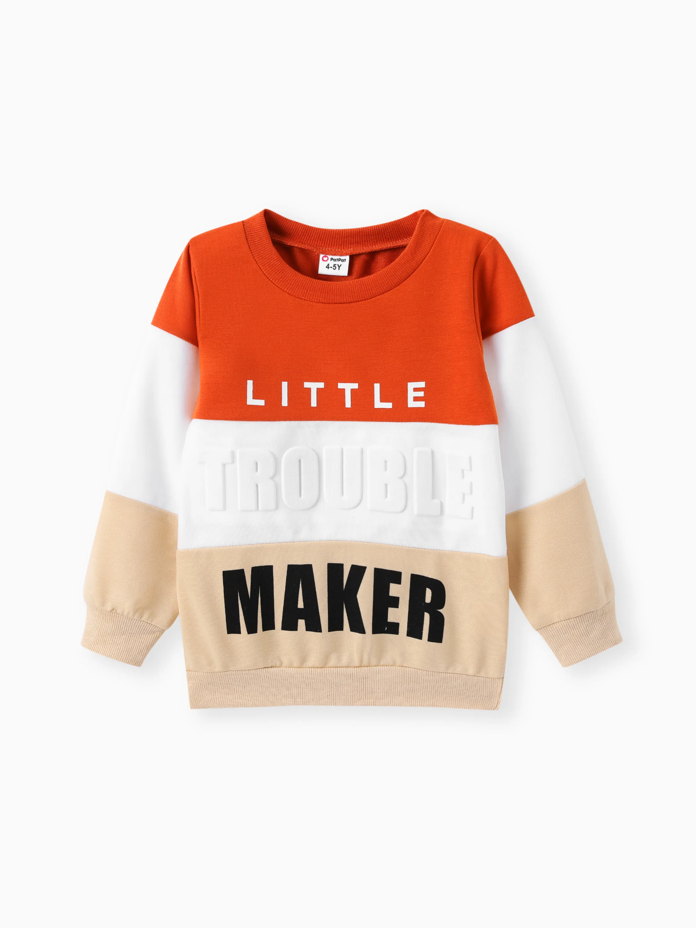 2pcs Toddler Boy Trendy Letter Print Colorblock Sweatshirt and Pants Set Apricot - Image 2