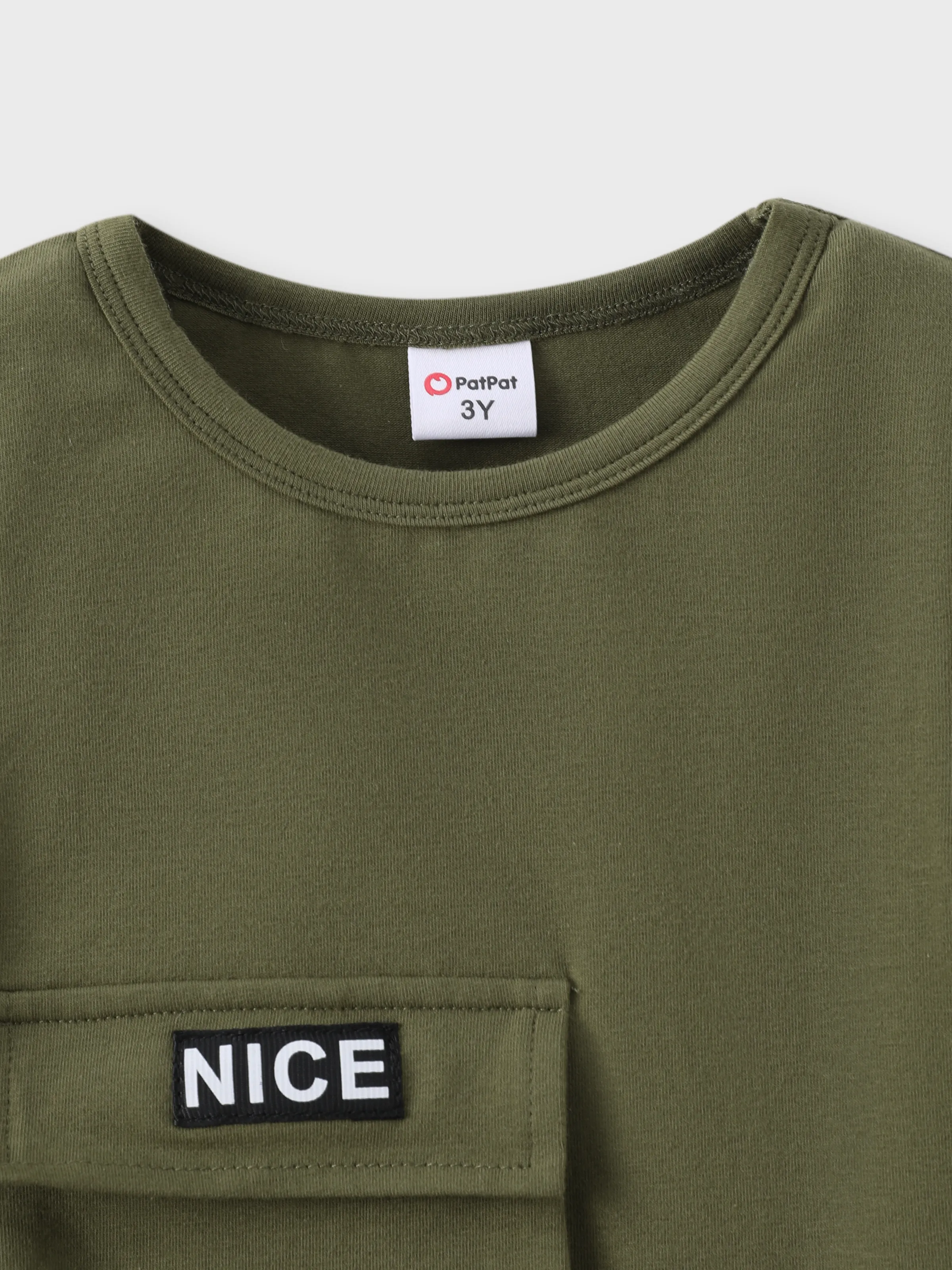 2pcs Toddler Boy Trendy Patch Pocket Short-sleeve Cotton Top and Cargo Shorts Set Army green - Image 2