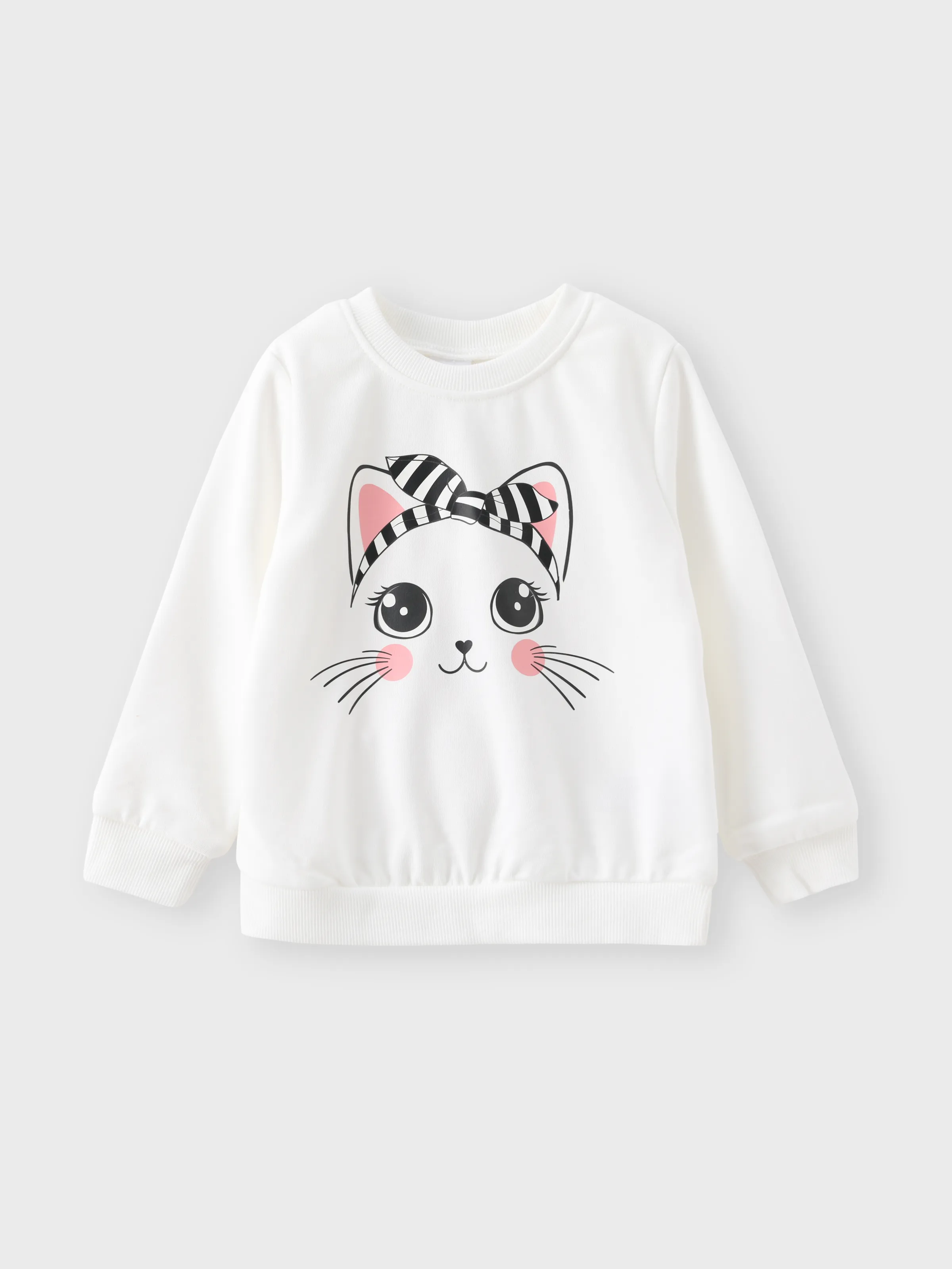 2pcs Toddler Girl Cat Pattern Fabric Stitching Design Set BlackandWhite - Image 2