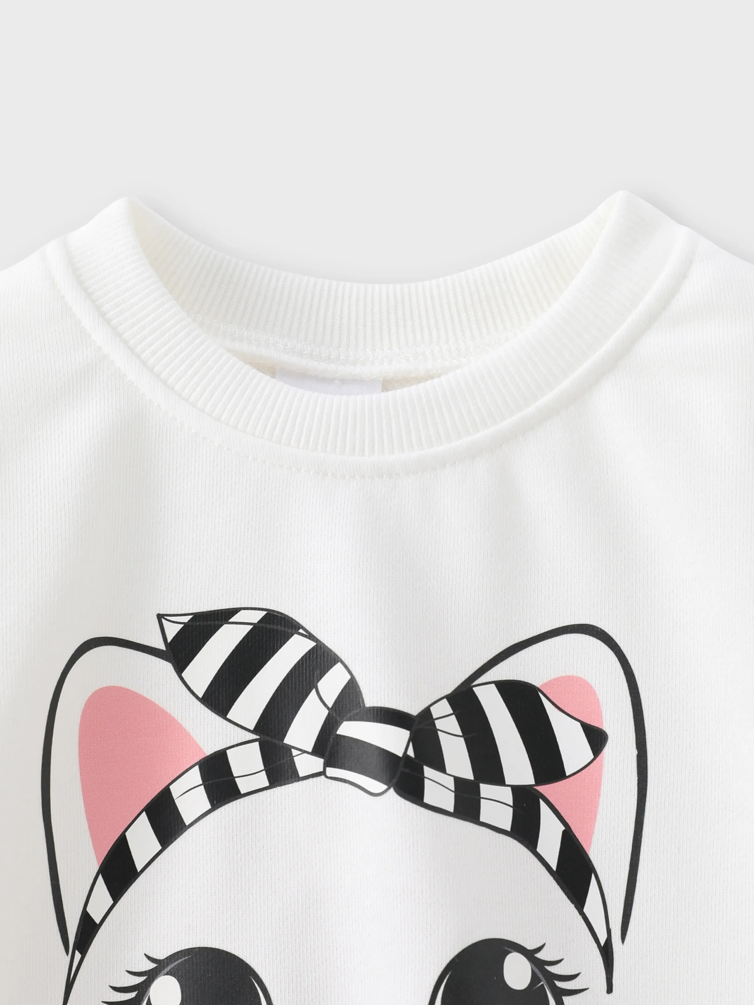 2pcs Toddler Girl Cat Pattern Fabric Stitching Design Set BlackandWhite - Image 3