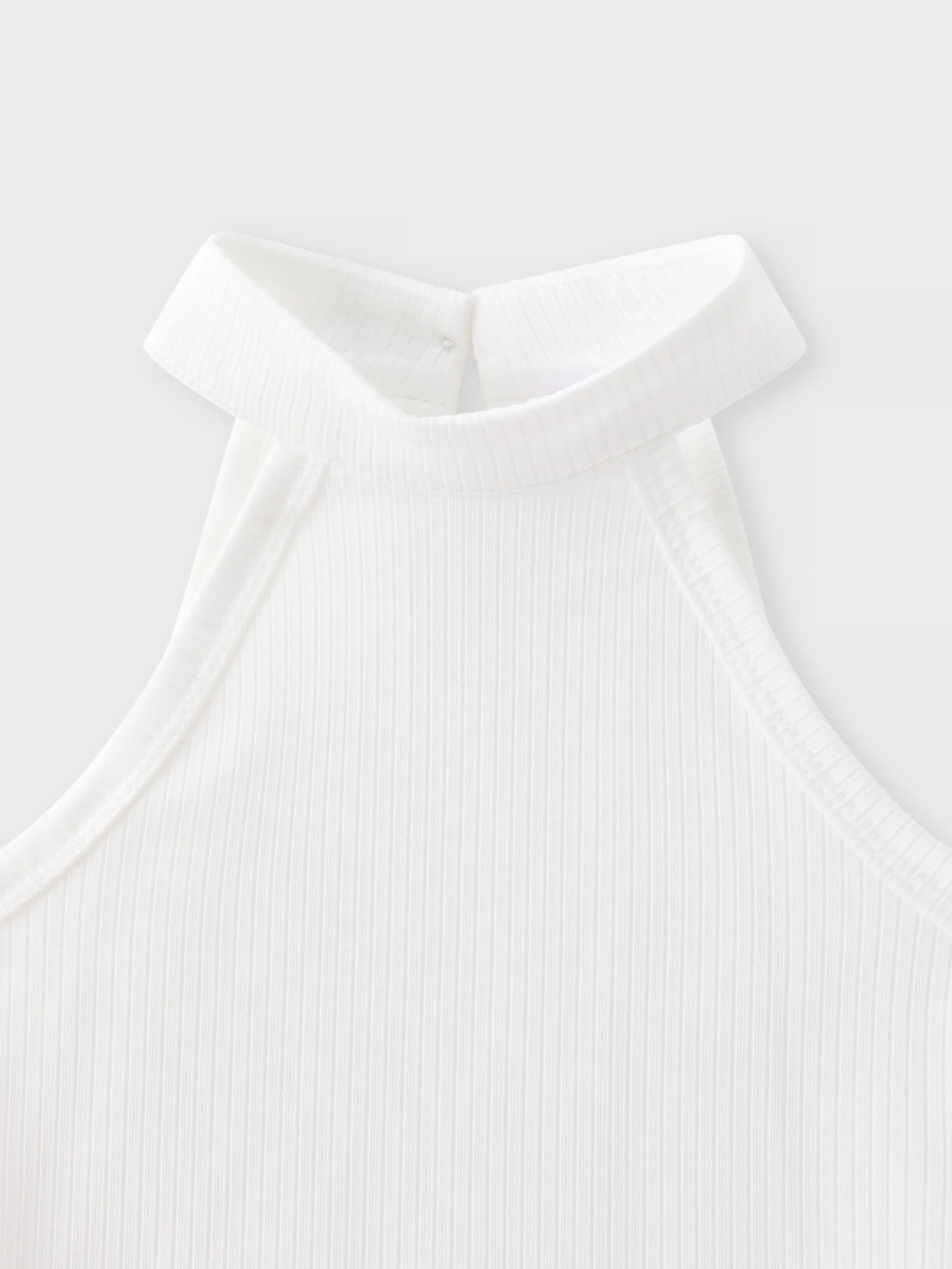 2pcs Toddler Girl Ribbed Halter Tank Top and Belted Shorts Set White - Image 5