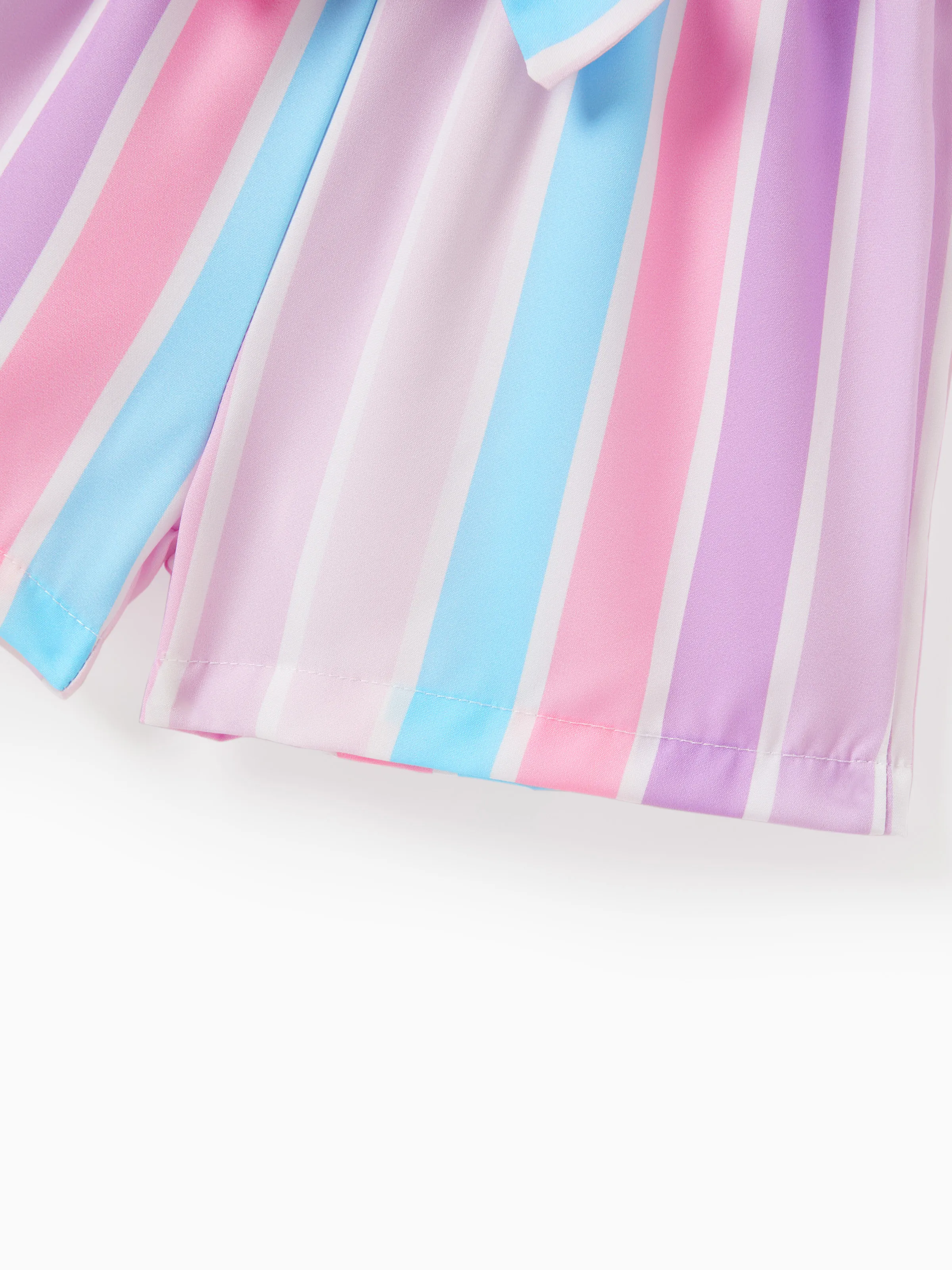 2pcs Toddler Girl Sweet Flutter-sleeve Tee and Stripe Belted Shorts Set Light Purple - Image 4