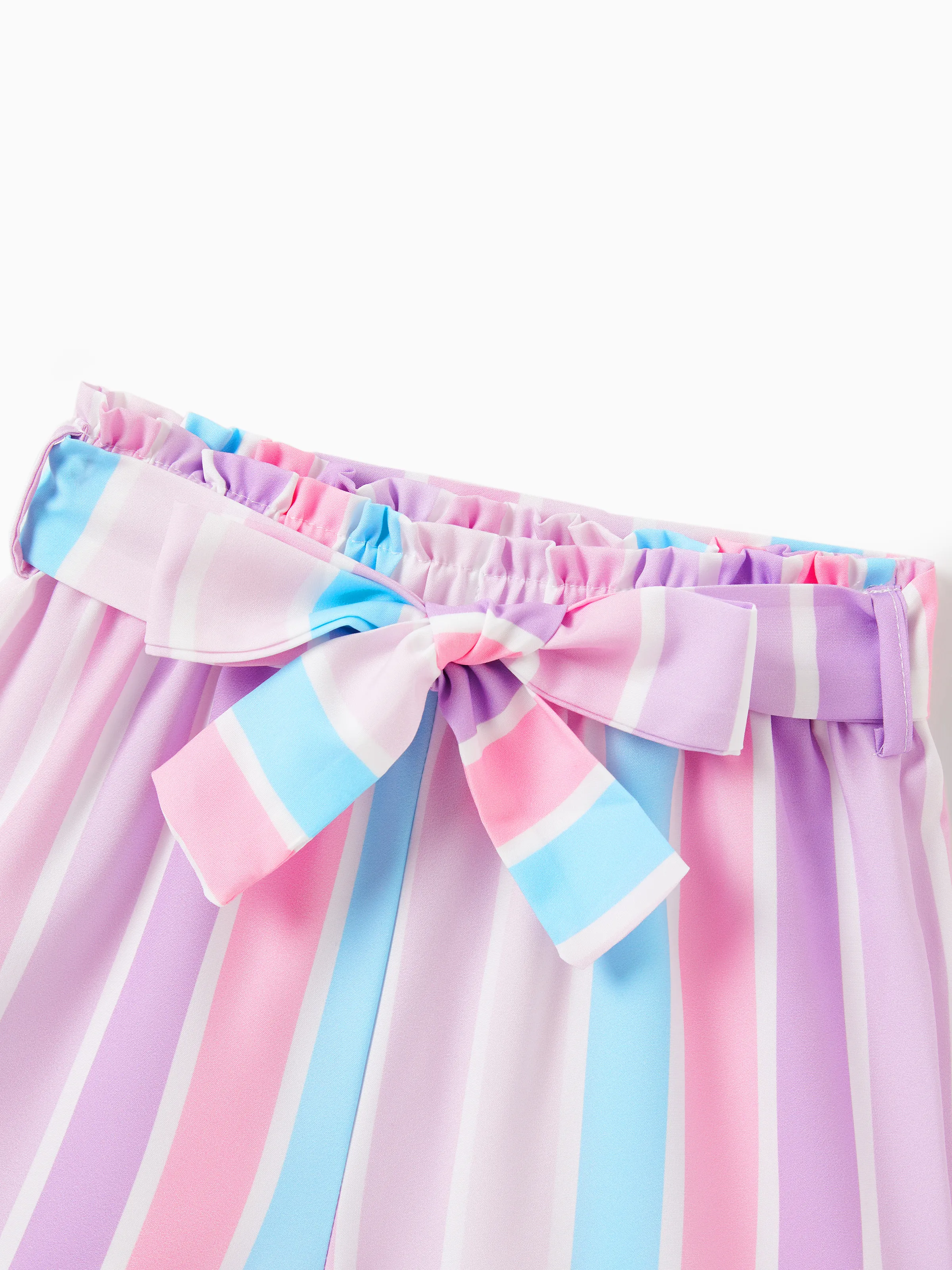 2pcs Toddler Girl Sweet Flutter-sleeve Tee and Stripe Belted Shorts Set Light Purple - Image 5