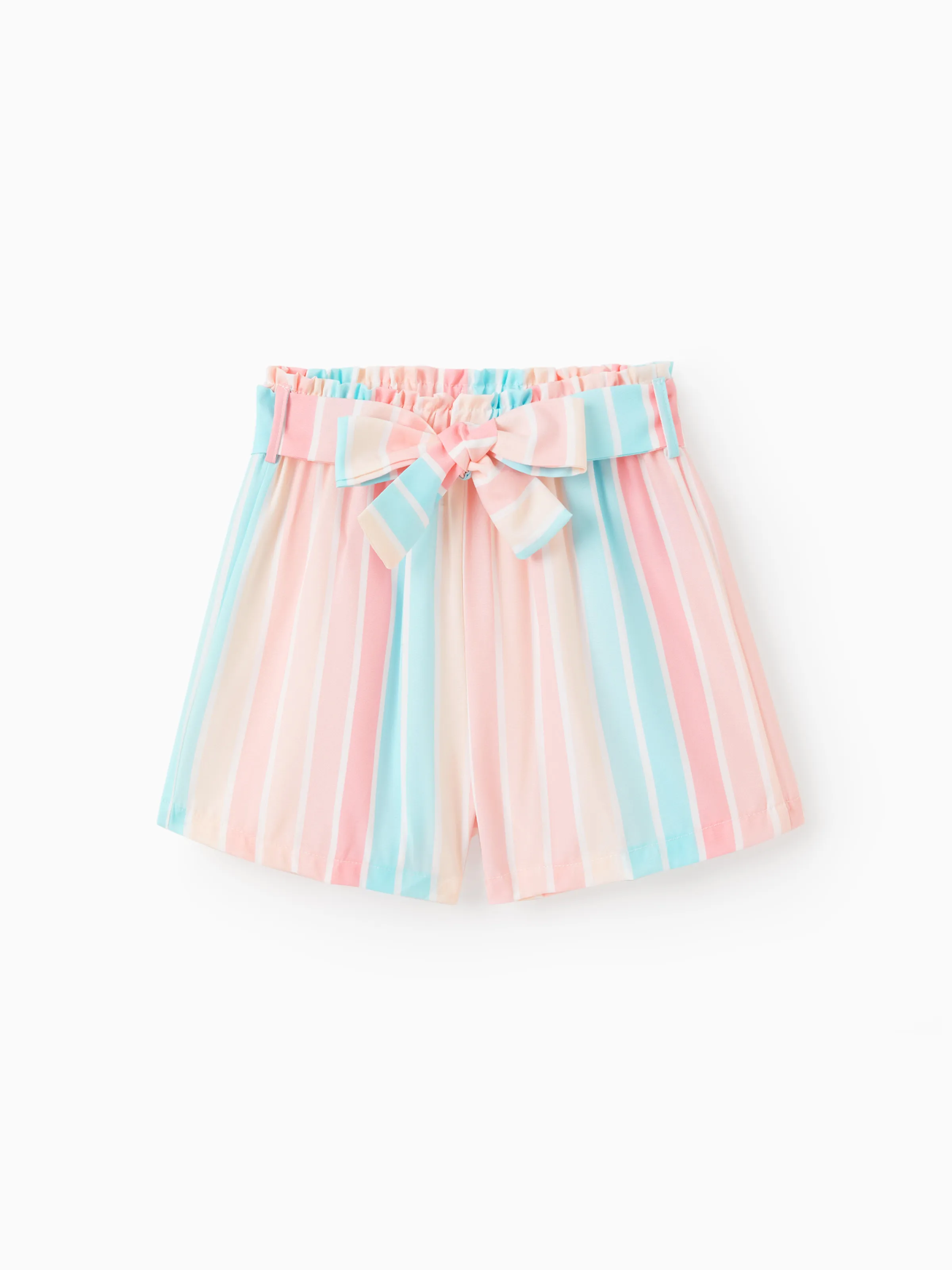 2pcs Toddler Girl Sweet Flutter-sleeve Tee and Stripe Belted Shorts Set Pink - Image 4