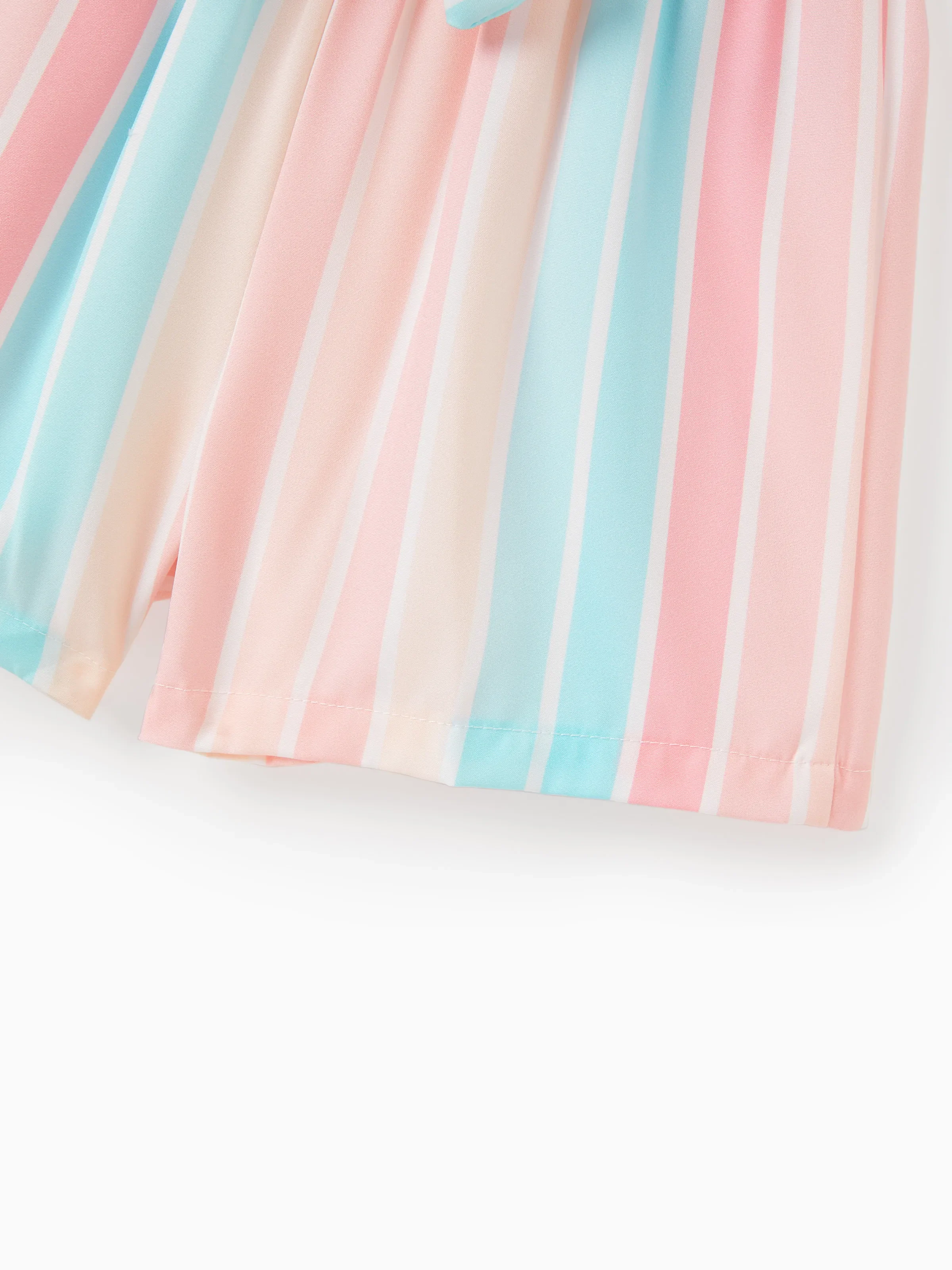 2pcs Toddler Girl Sweet Flutter-sleeve Tee and Stripe Belted Shorts Set Pink - Image 6