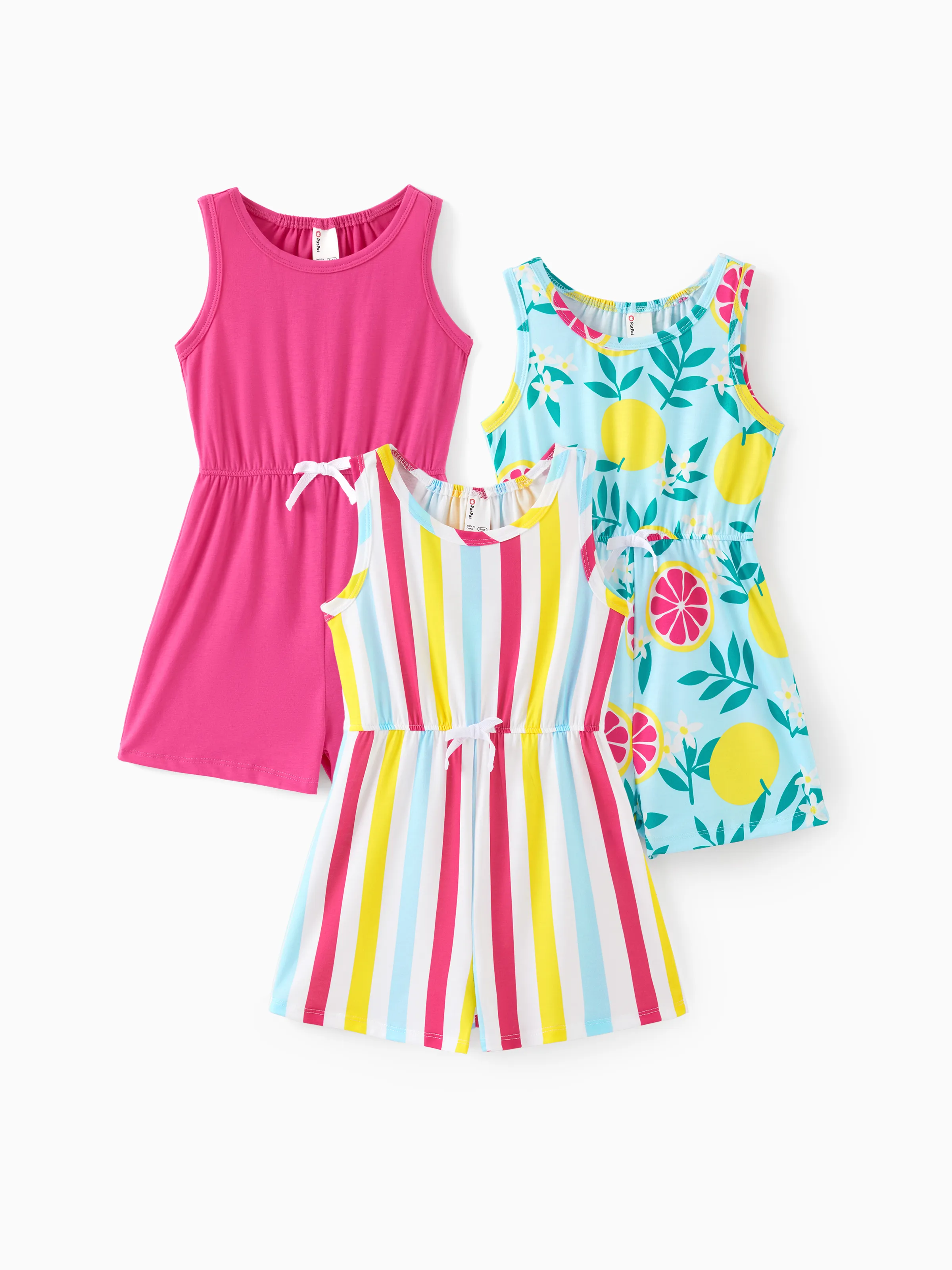 3-Pack Kid Girl Childlike Sleeveless Jumpsuits Multi-color - Image 3