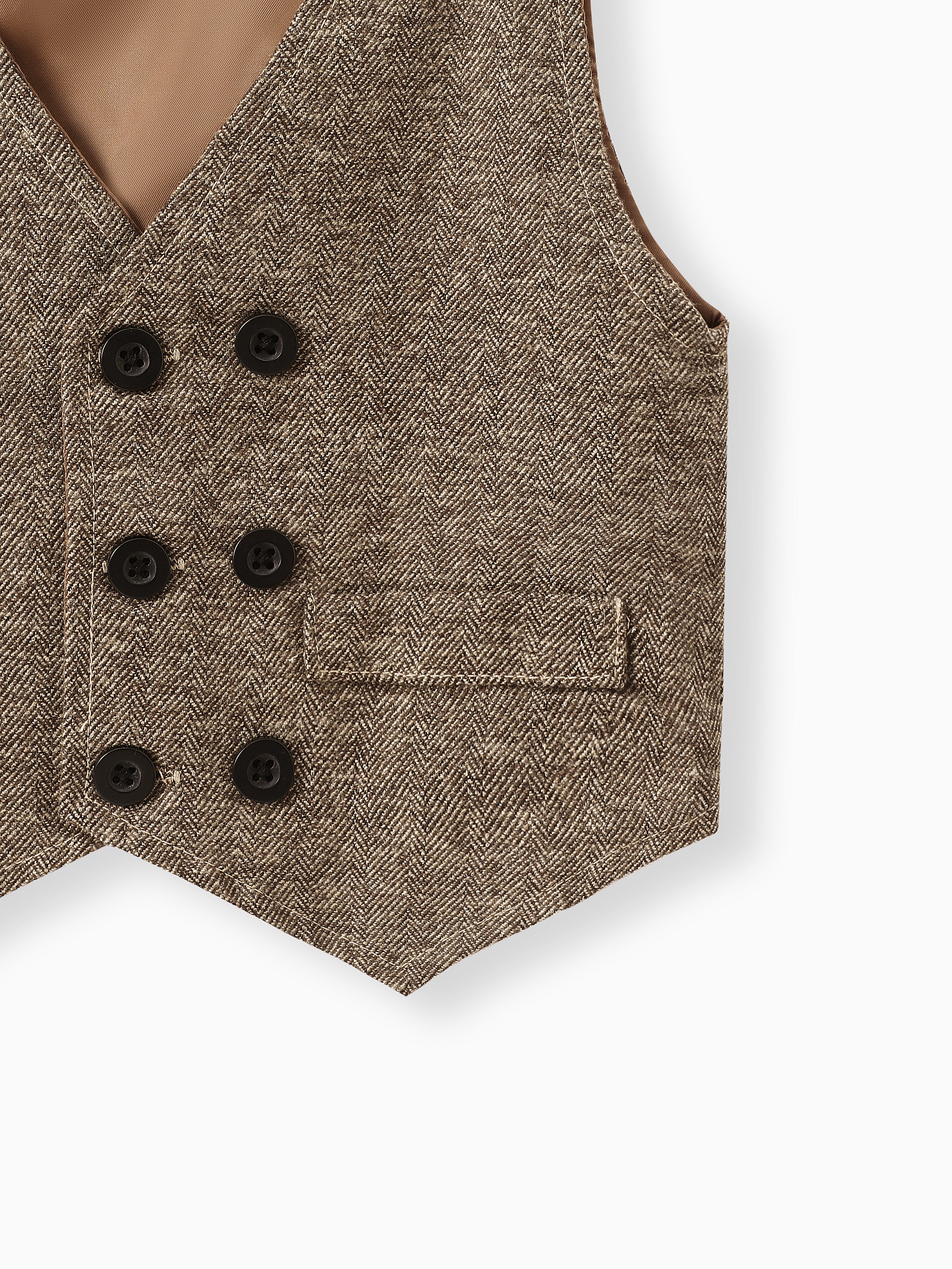 3PCS Baby Boy Elegant Grid/Houndstooth Shirt Collar Long Sleeve Set Brown - Image 10