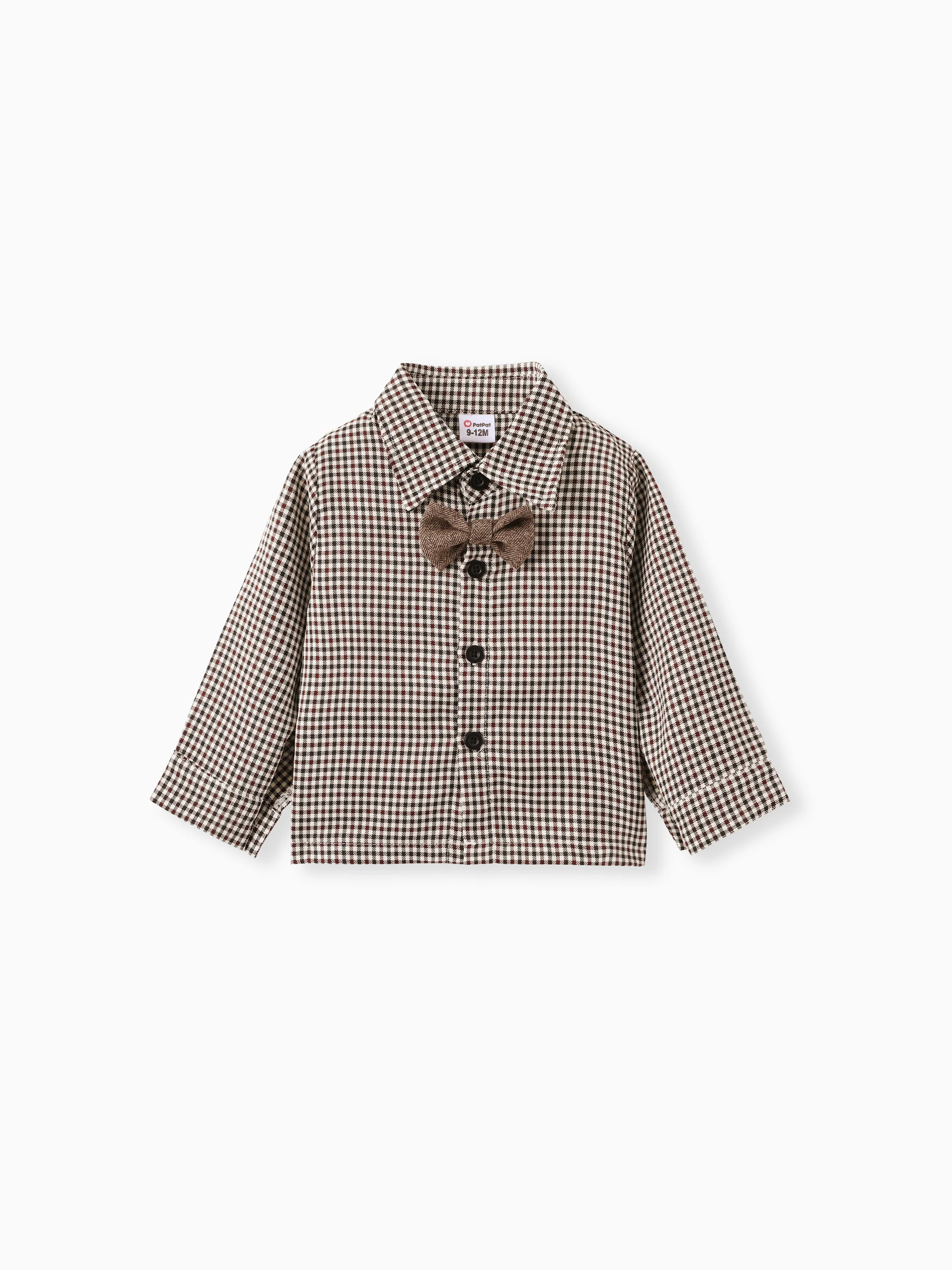3PCS Baby Boy Elegant Grid/Houndstooth Shirt Collar Long Sleeve Set Brown - Image 3