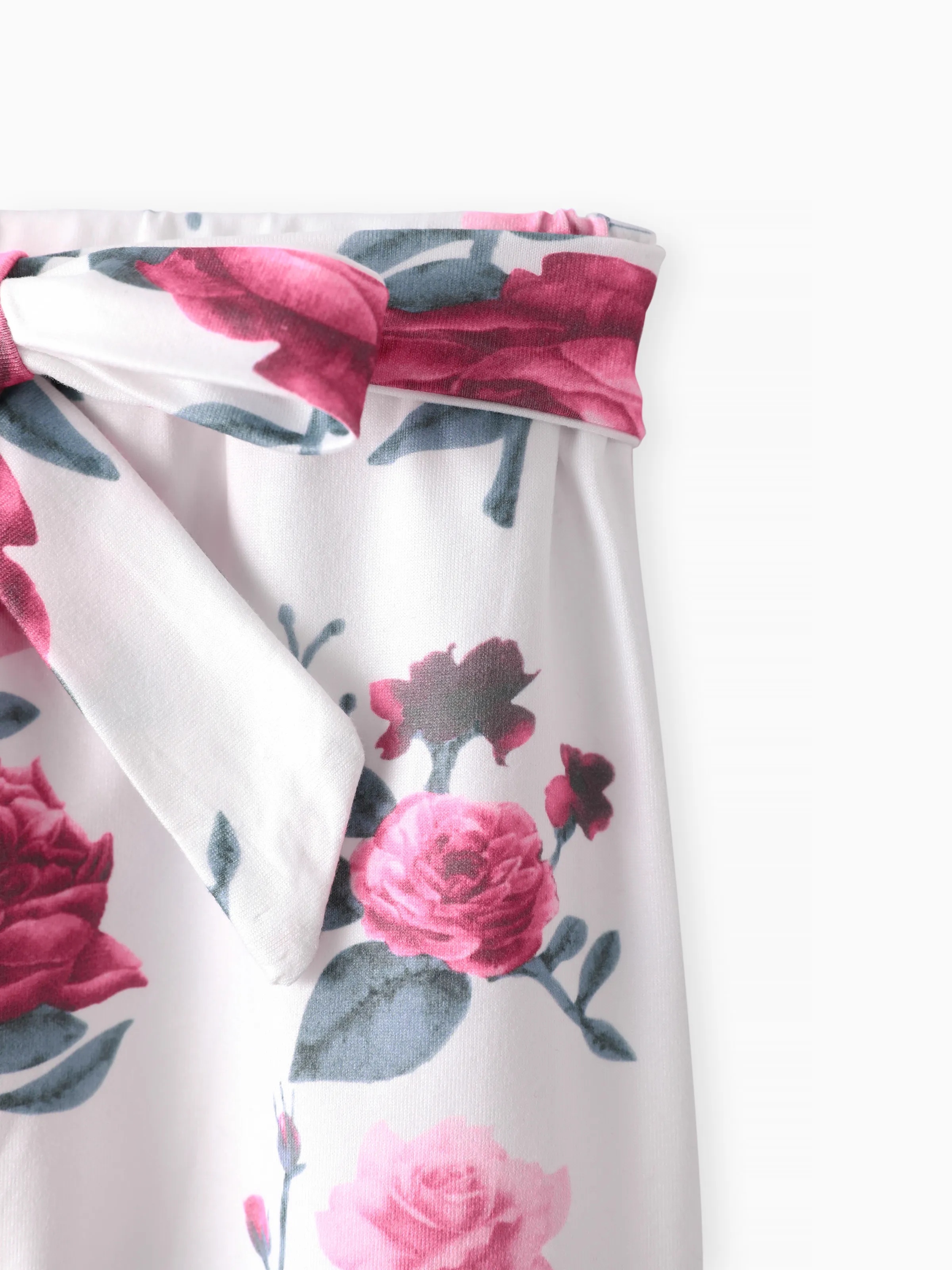3pcs Baby Girl 95% Cotton Ruffle Long-sleeve Romper and Floral Print Pants with Headband Set Deep Magenta - Image 8