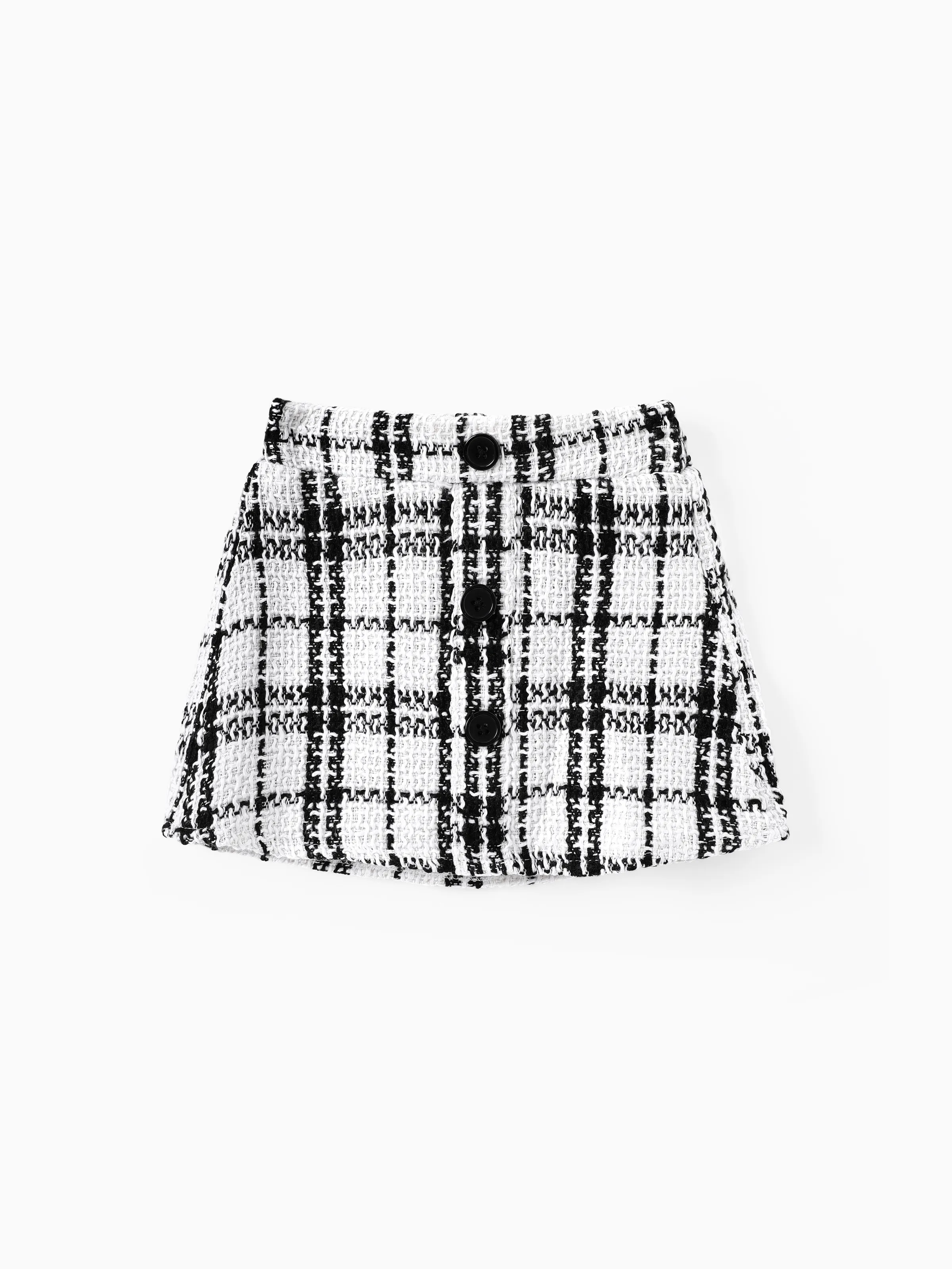 3pcs Baby Girl Black Ribbed Short-sleeve Romper and Tweed Skirt with Headband Set Black - Image 3