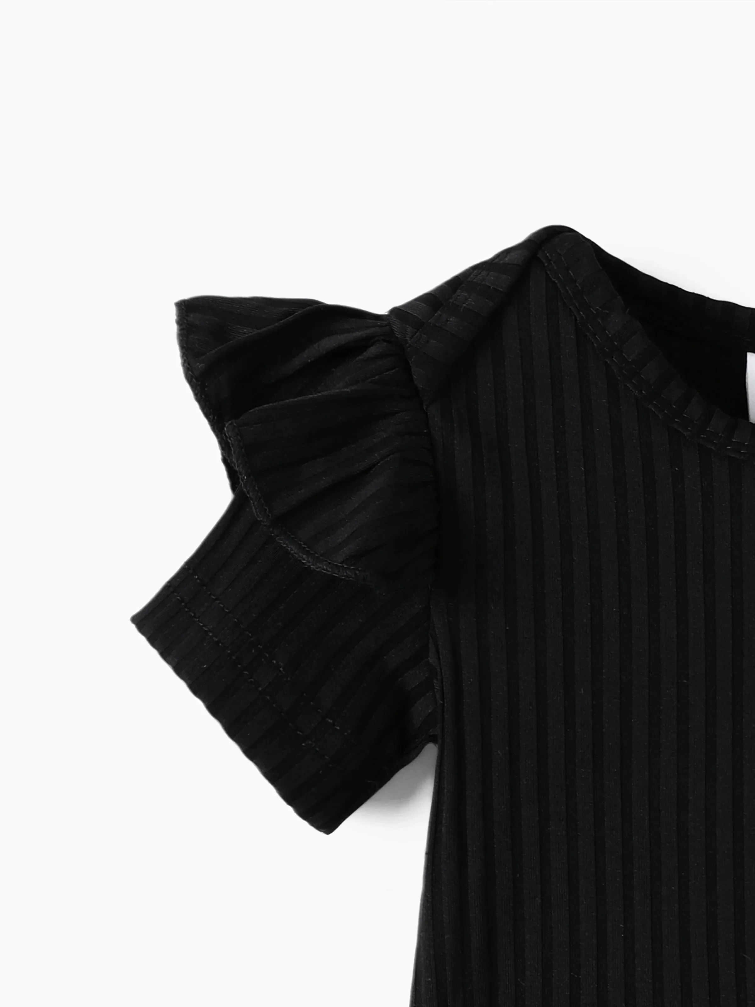 3pcs Baby Girl Black Ribbed Short-sleeve Romper and Tweed Skirt with Headband Set Black - Image 5