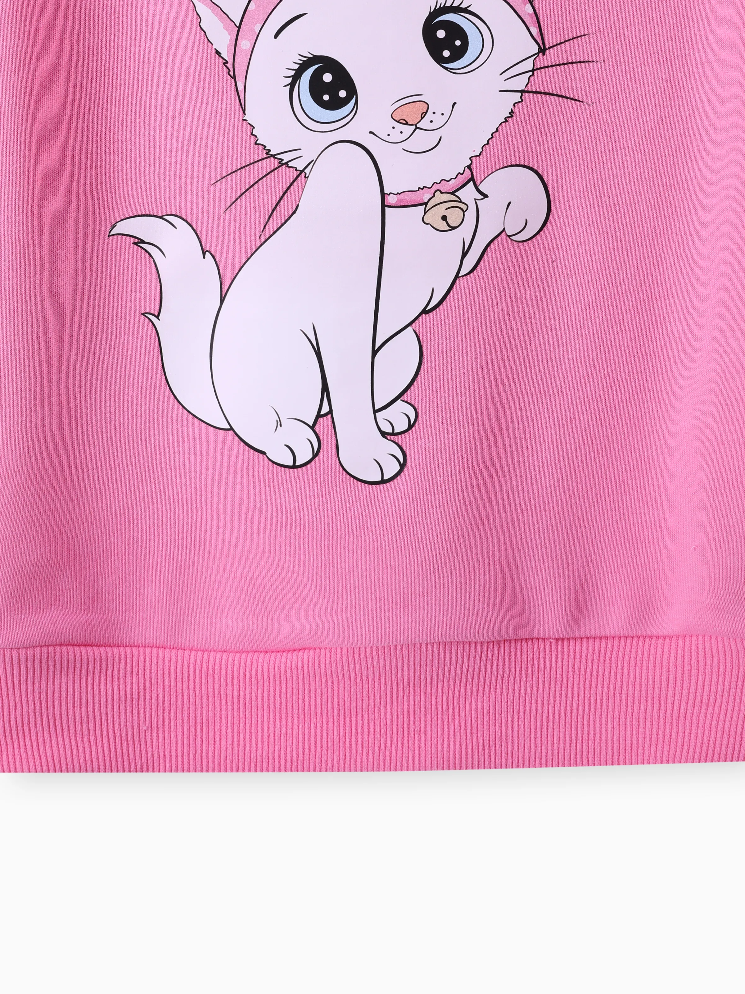 3PCS Toddler Girl Childlike Cat Pattern Distressed Patchwork Denim Jean set Pink - Image 4