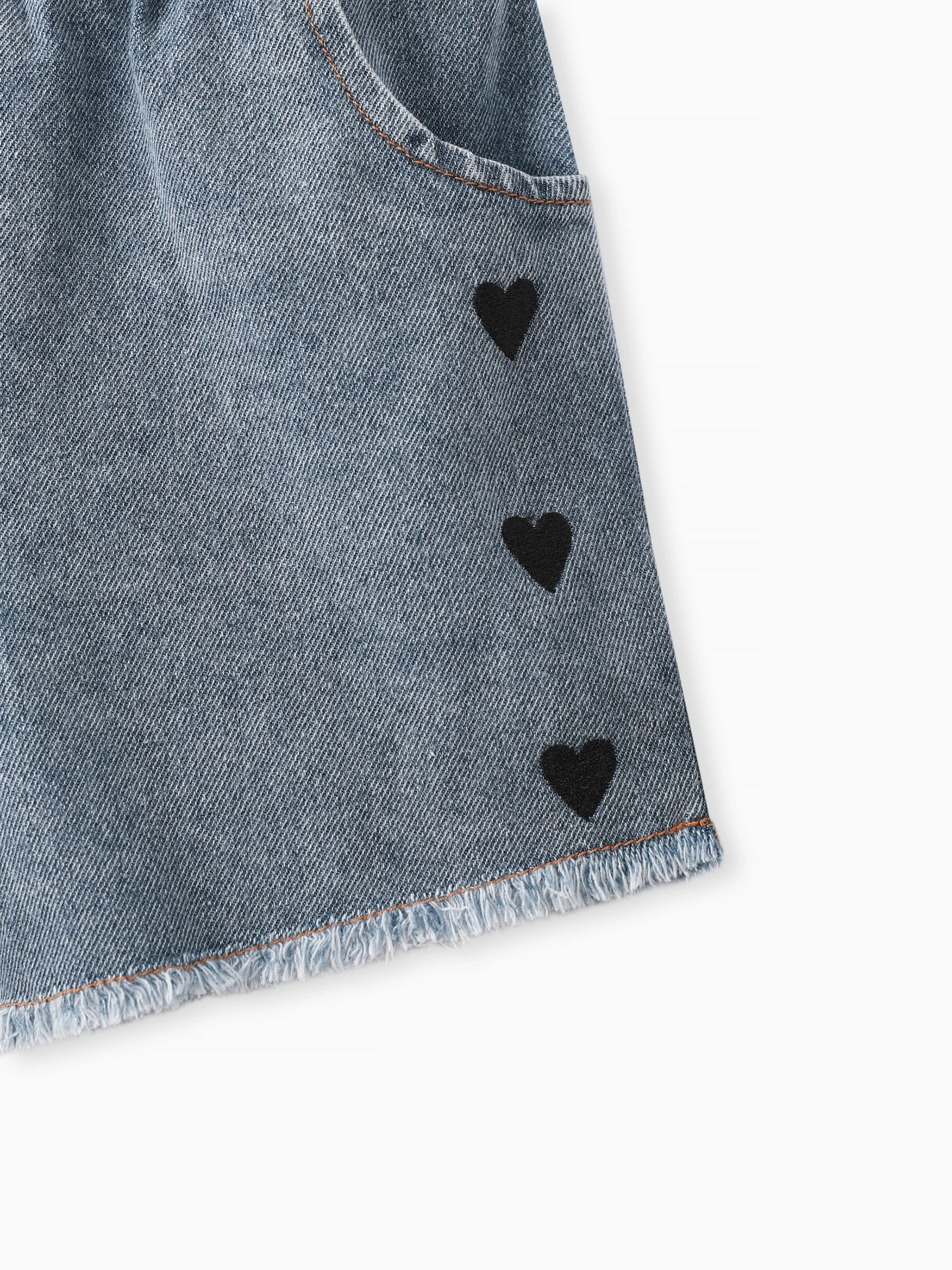 3pcs Toddler Girl Heart Print Short-sleeve Blouse and Denim Shorts & Headband Set White - Image 11