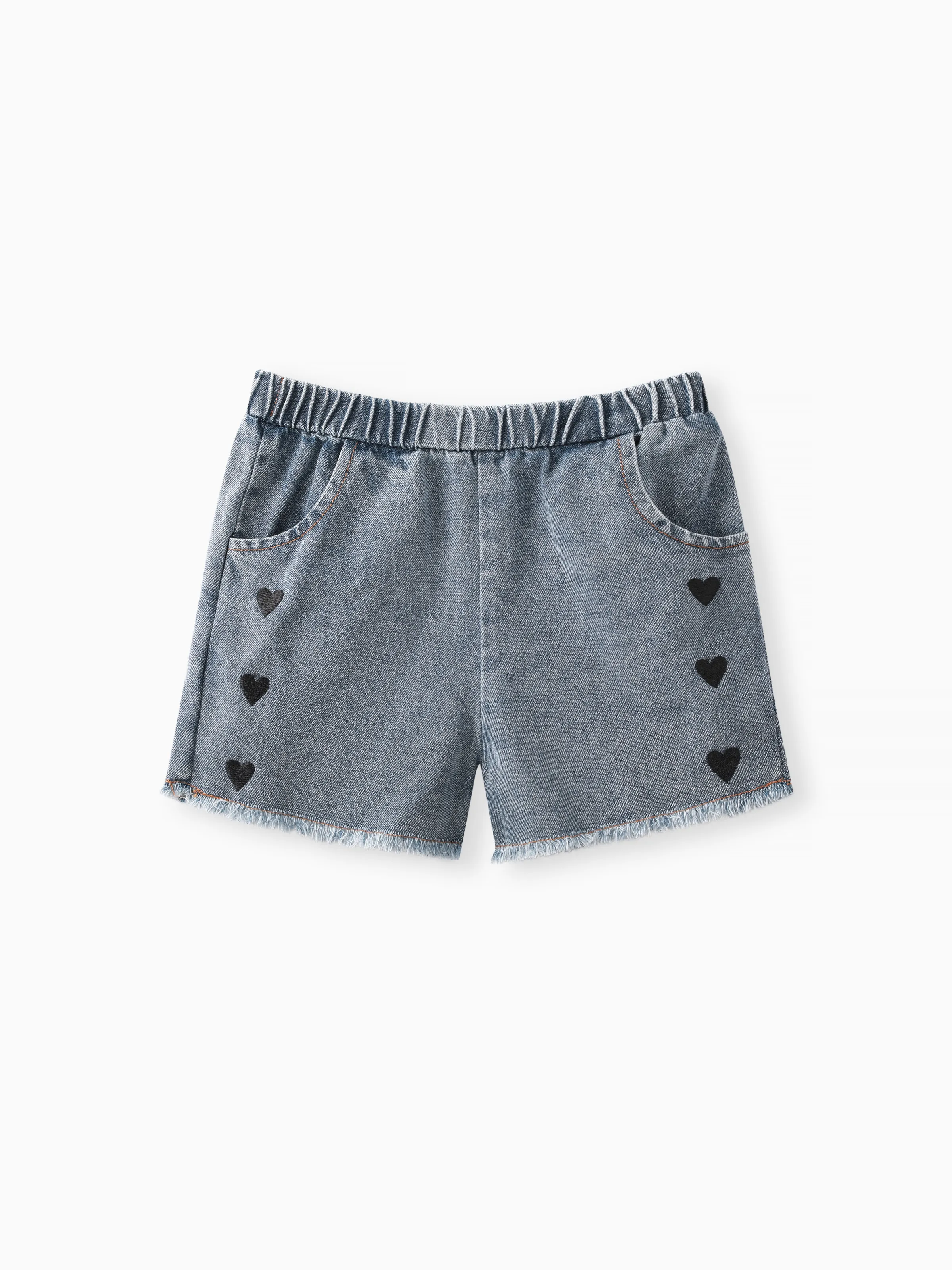 3pcs Toddler Girl Heart Print Short-sleeve Blouse and Denim Shorts & Headband Set White - Image 4