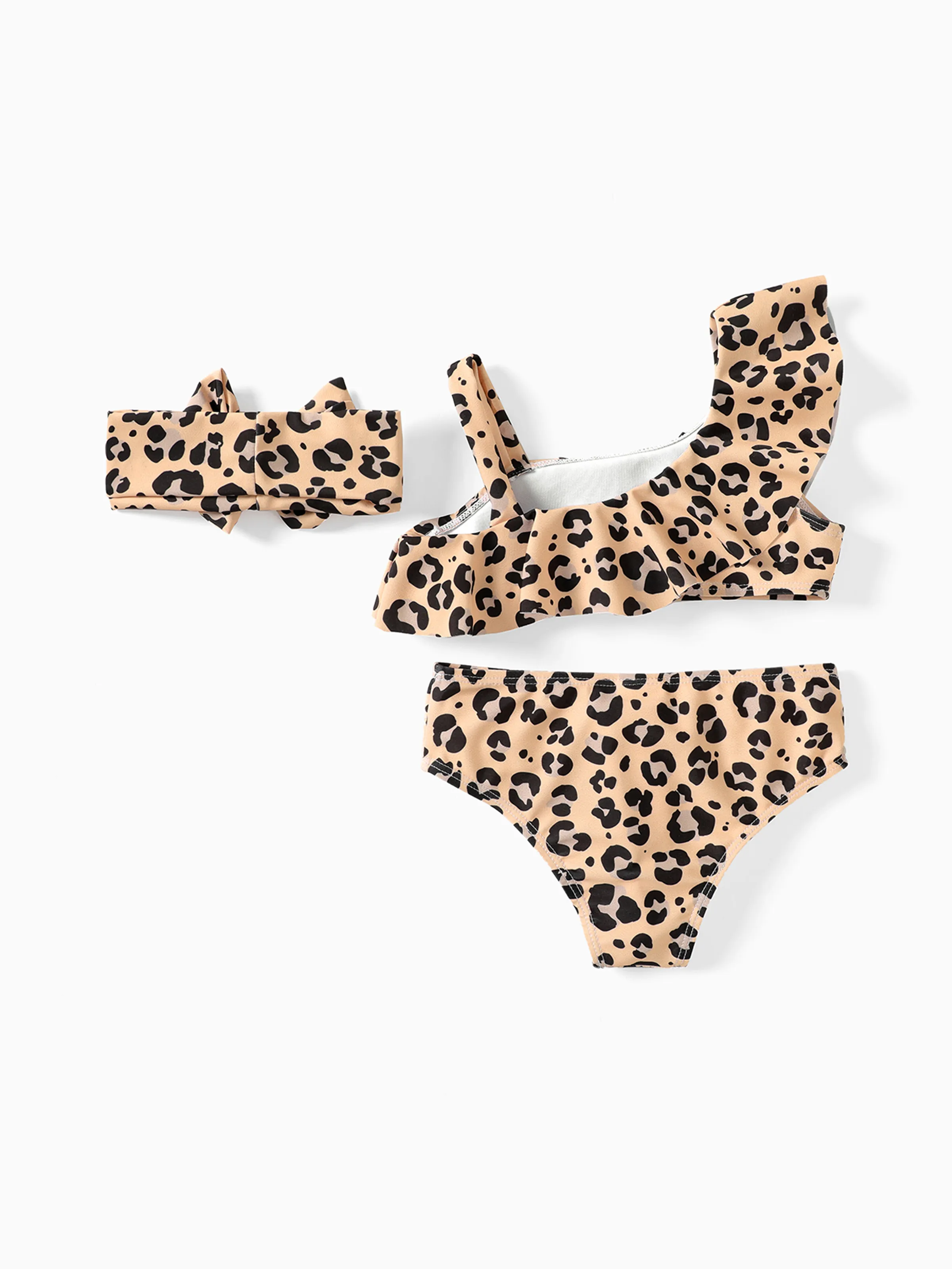 3Pcs Toddler Girl Leopard Print Ruffled Two-piece Swimsuit Set Colorful - Image 2