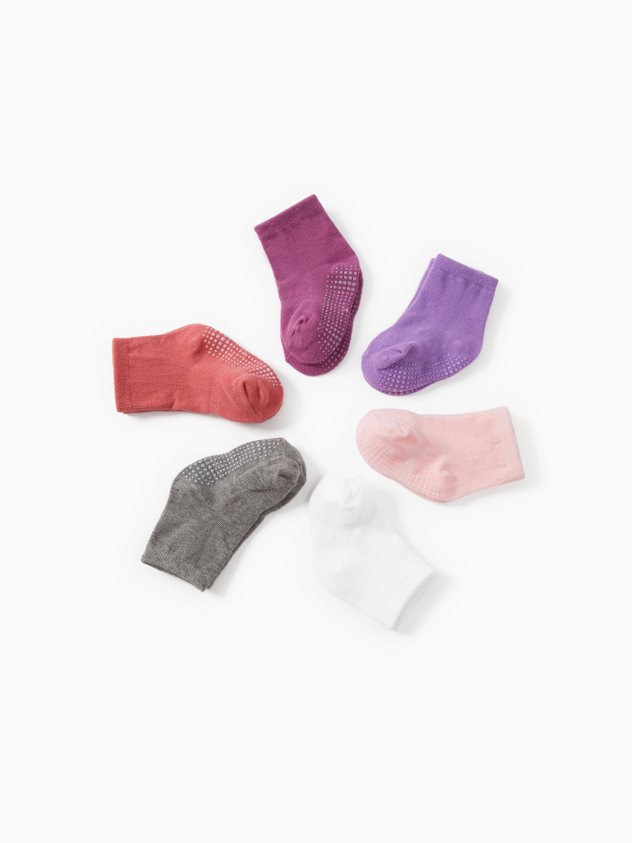 6-pack Baby / Toddler Pure Color Floor Non-slip Glue Socks Light Pink - Image 2